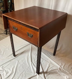 19th Century Mahogany Dropleaf Table with Chinese Chippendale Carvings