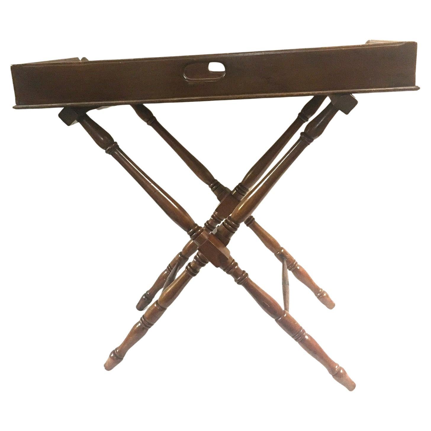 19th Century Mahogany English Butler's Serving Bar Tray on Wooden Stand