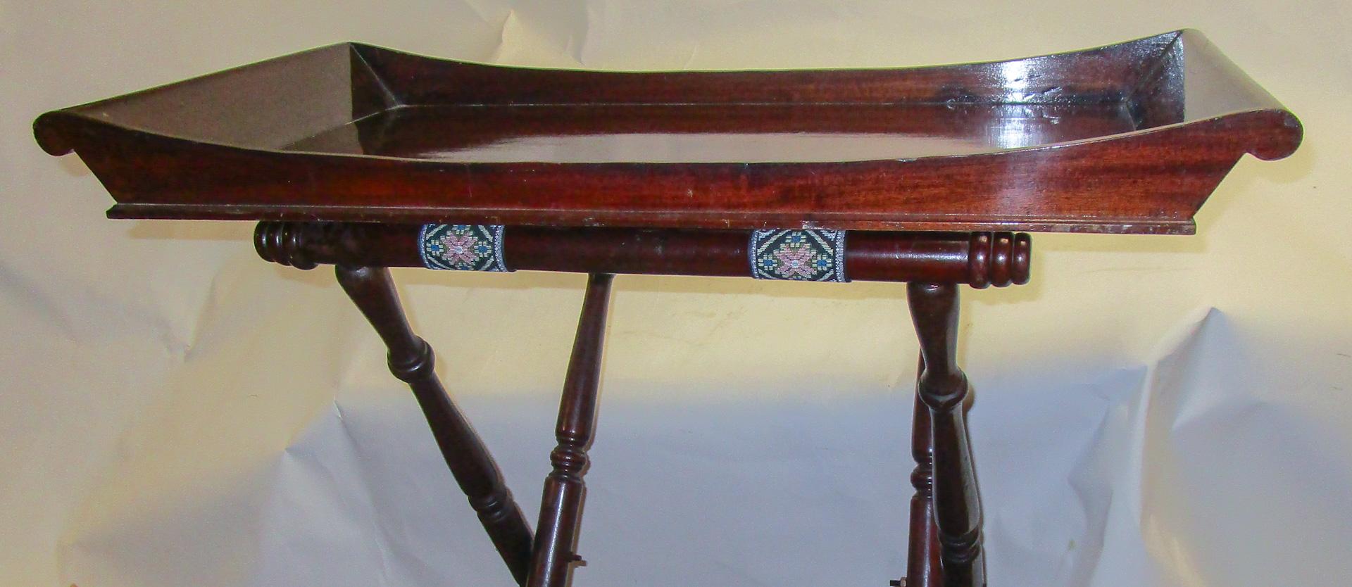 19th Century Mahogany English Butler's Tray on Turned Wooden Stand 8