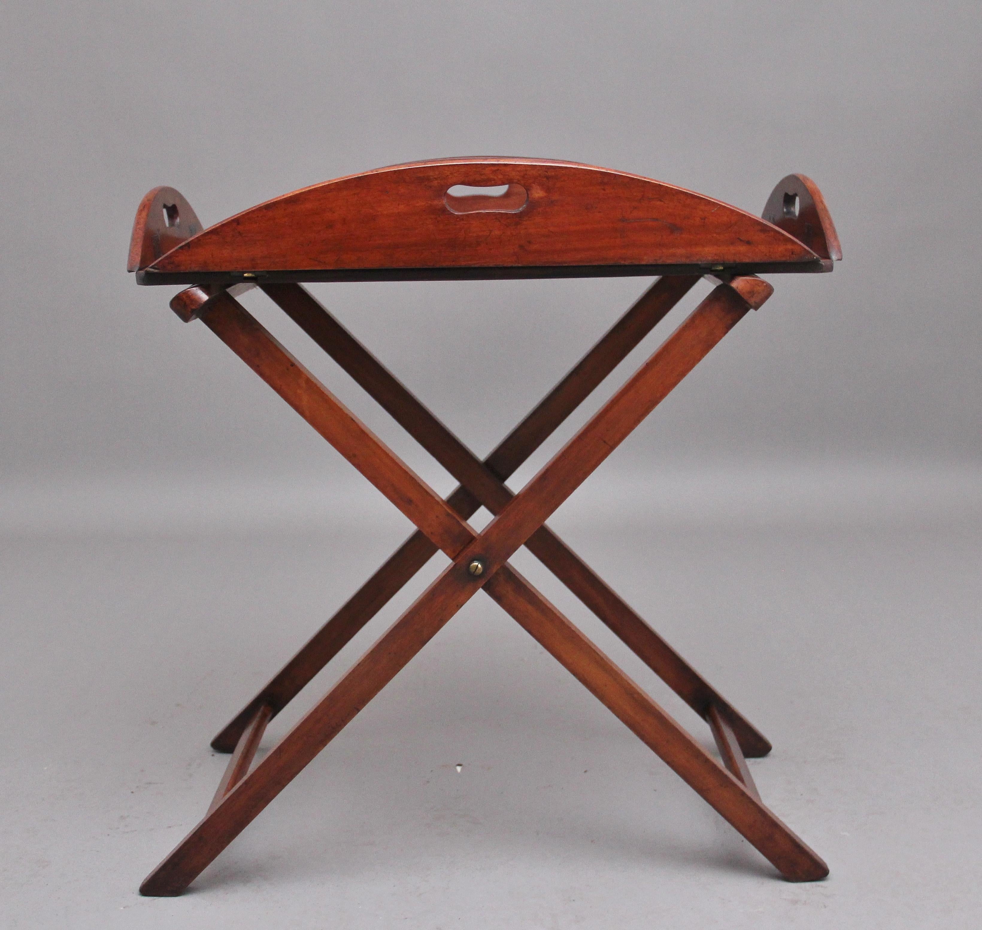 British 19th Century Mahogany Folding Butlers Tray on Stand For Sale