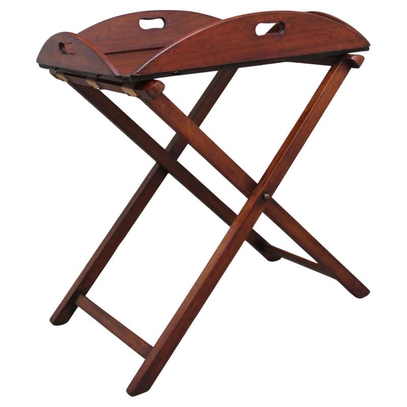 19th Century Mahogany English Butler's Tray on Turned Wooden Stand at ...