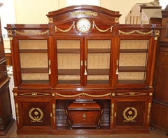 19th Century Mahogany French Empire Cabinet Bookcase With Cellarette And Clock