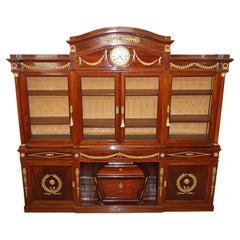 19th Century Mahogany French Empire Cabinet Bookcase With Cellarette And Clock