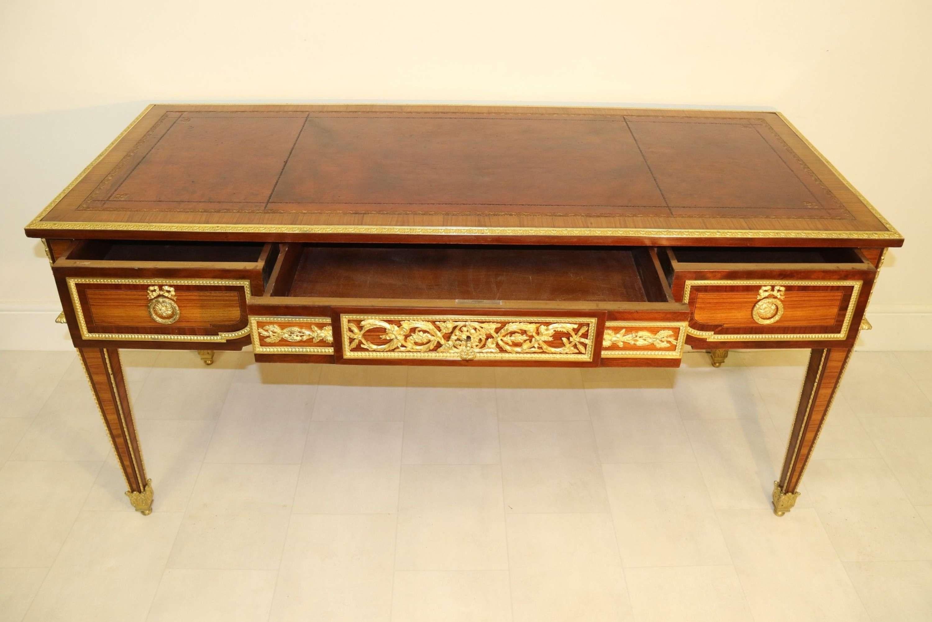 19th Century Mahogany French Louis XVI Style Bureau Plat with Ormolu Cast Mounts In Good Condition In Central England, GB