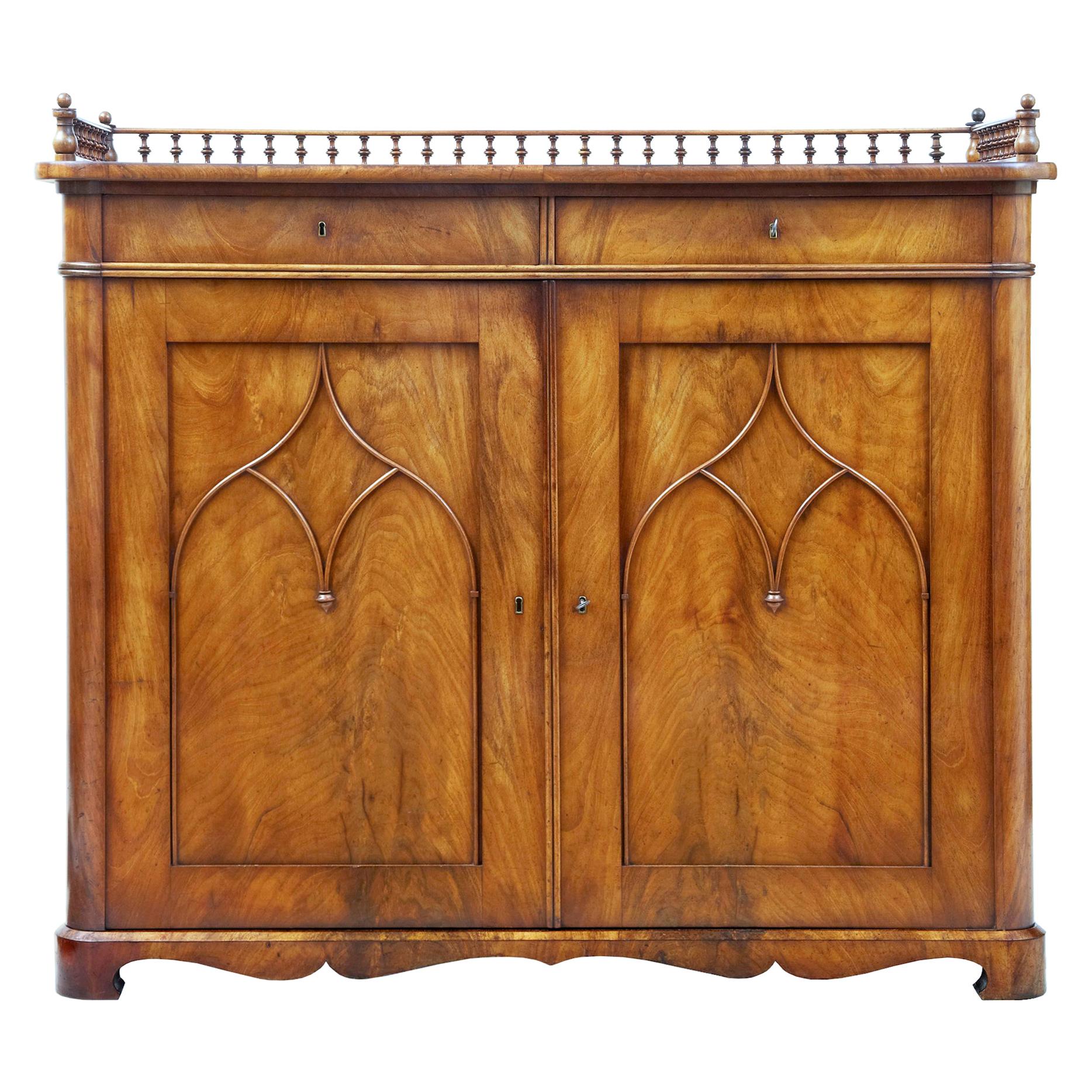 19th Century Mahogany Gothic Influenced Cupboard Cabinet