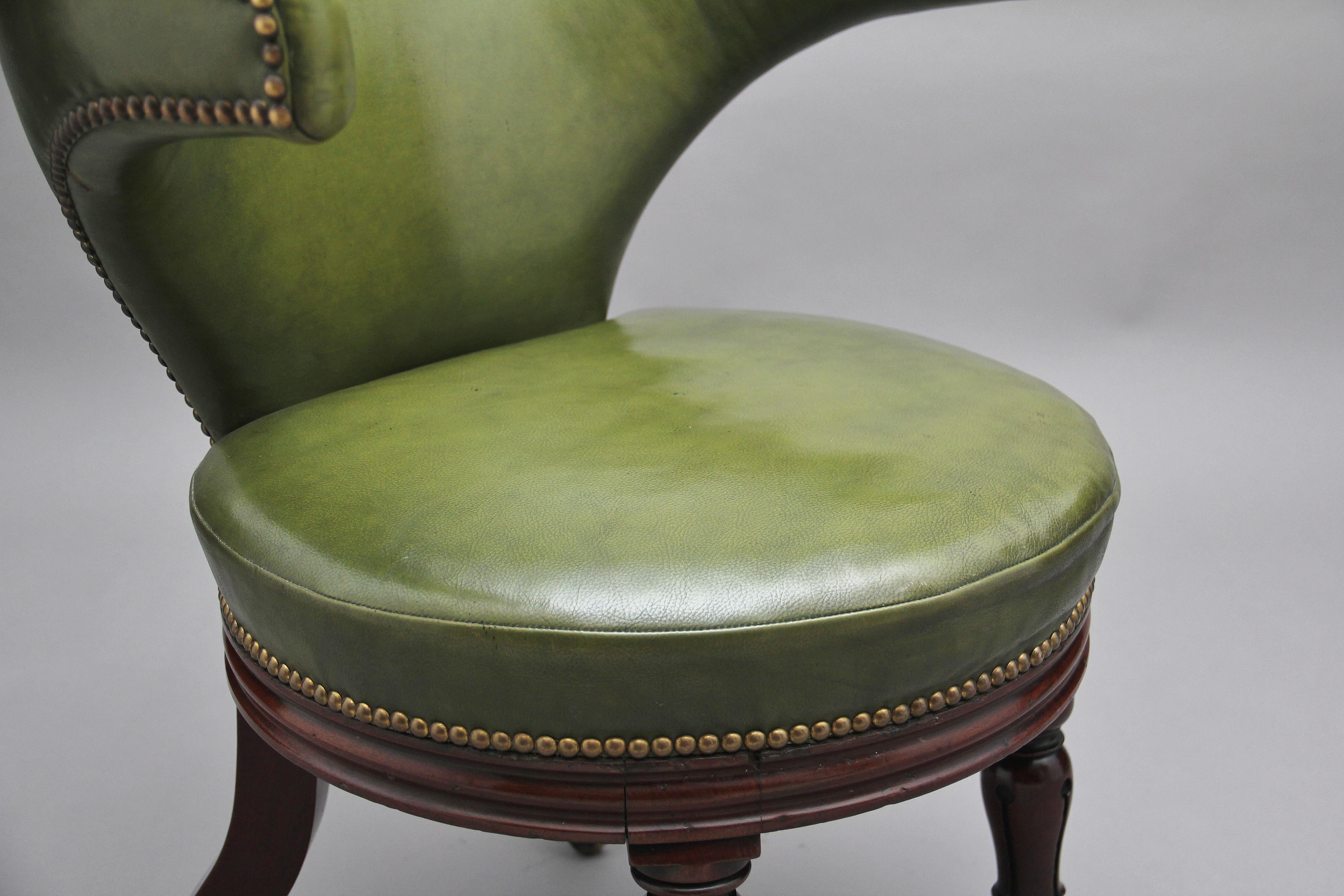 19th Century Mahogany and Green Leather Desk Chair 4