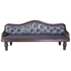 19th Century Mahogany Hall Seat with Original Buttoned Back