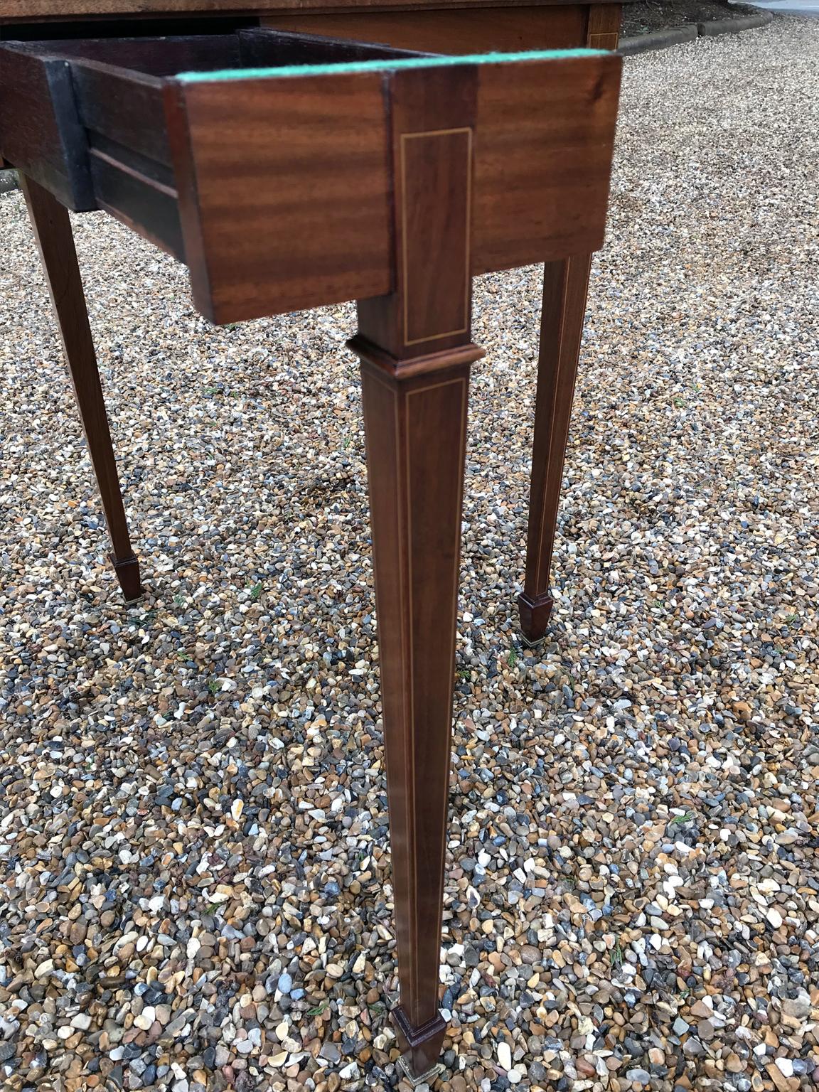 Hand-Crafted 19th Century Mahogany Inlaid Fold-Over Demilune Card Table / Games Table For Sale