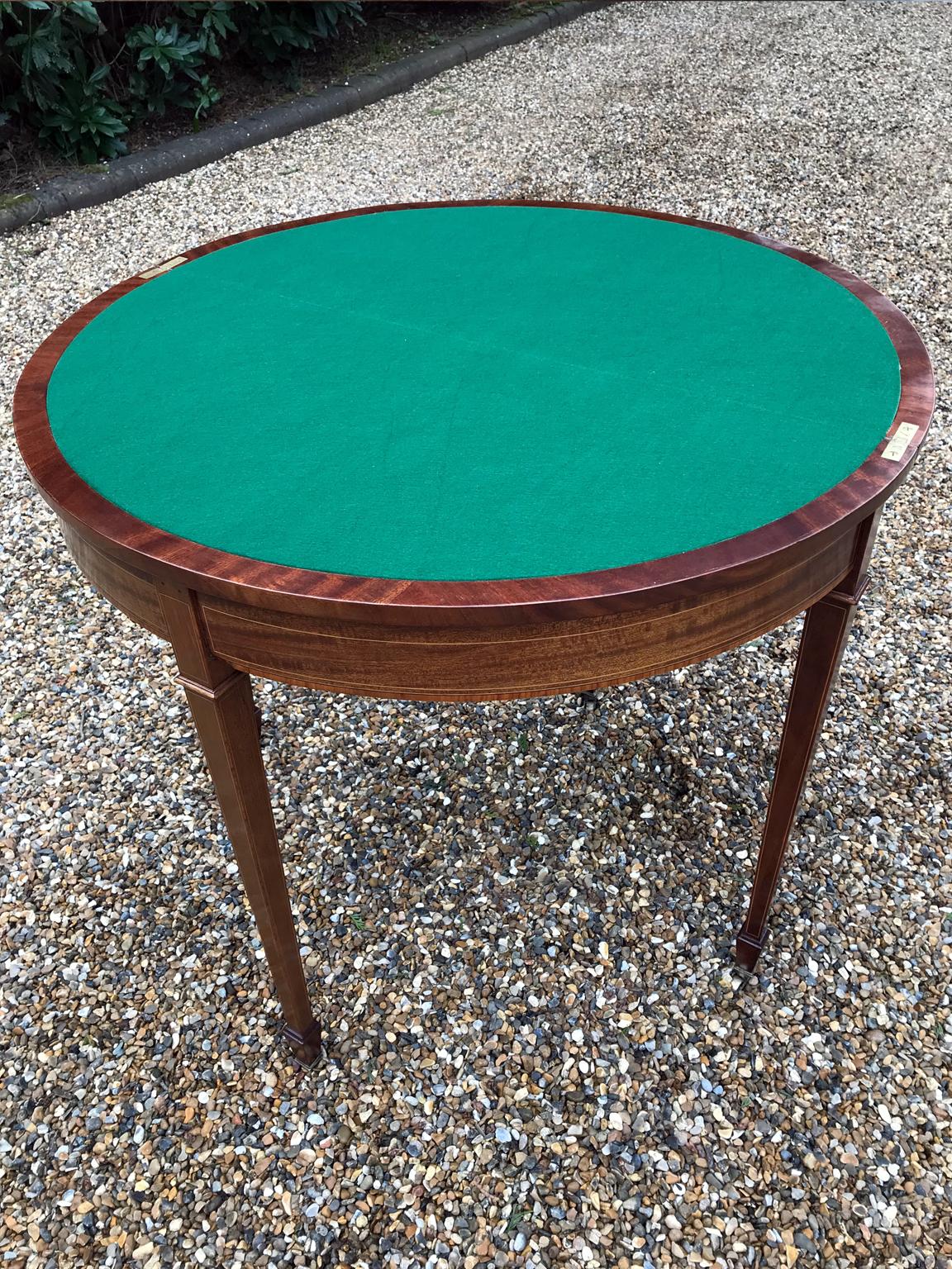 19th Century Mahogany Inlaid Fold-Over Demilune Card Table / Games Table In Good Condition For Sale In Richmond, London, Surrey