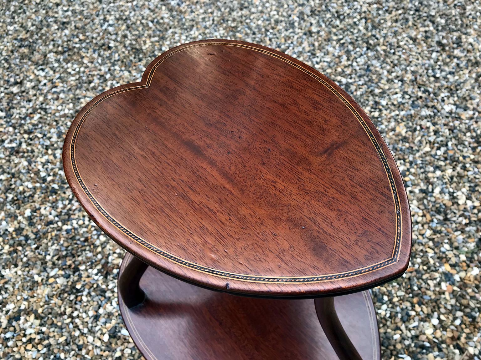 British 19th Century Mahogany Inlaid Heart Shaped Occasional Table with Two Tiers