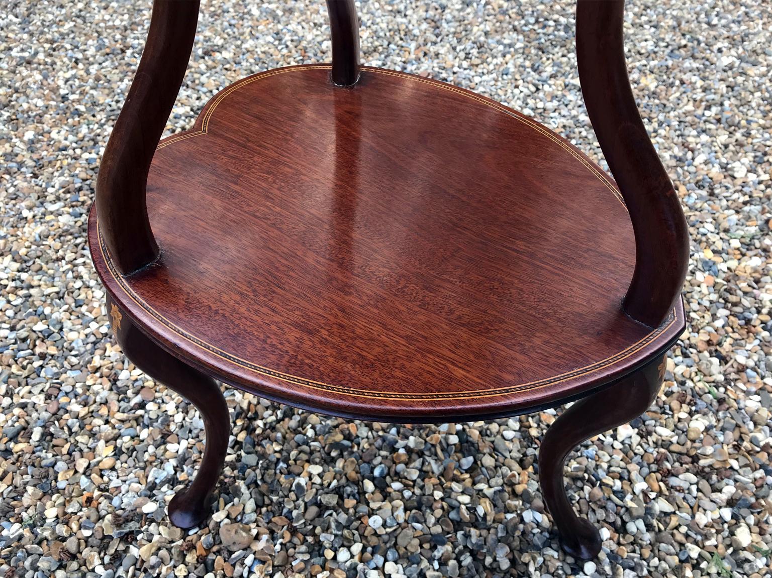 Hand-Crafted 19th Century Mahogany Inlaid Heart Shaped Occasional Table with Two Tiers