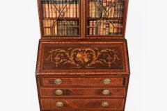 19th Century Mahogany Inlaid Slope Front Secretaire Bookcase