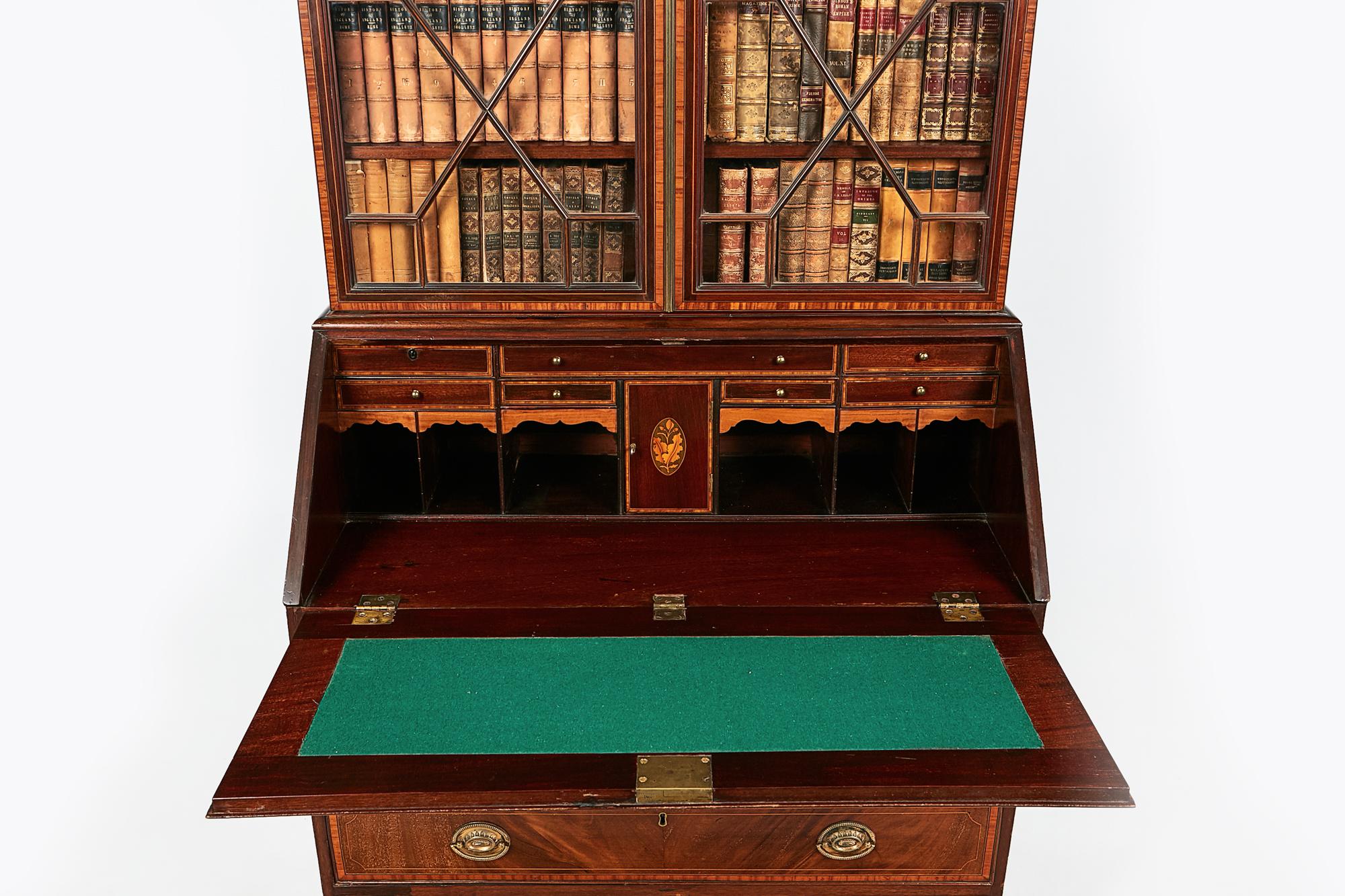 Irish 19th Century Mahogany Inlaid Slope Front Secretaire Bookcase For Sale
