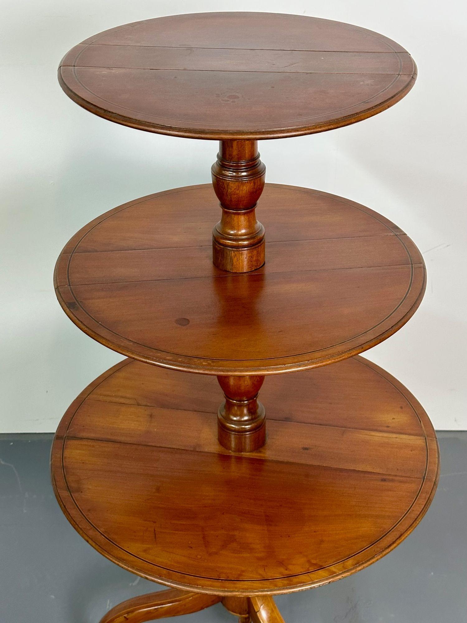 19th Century Mahogany Inlaid Three-Tier Dumbwaiter / Dessert Stand In Good Condition For Sale In Stamford, CT