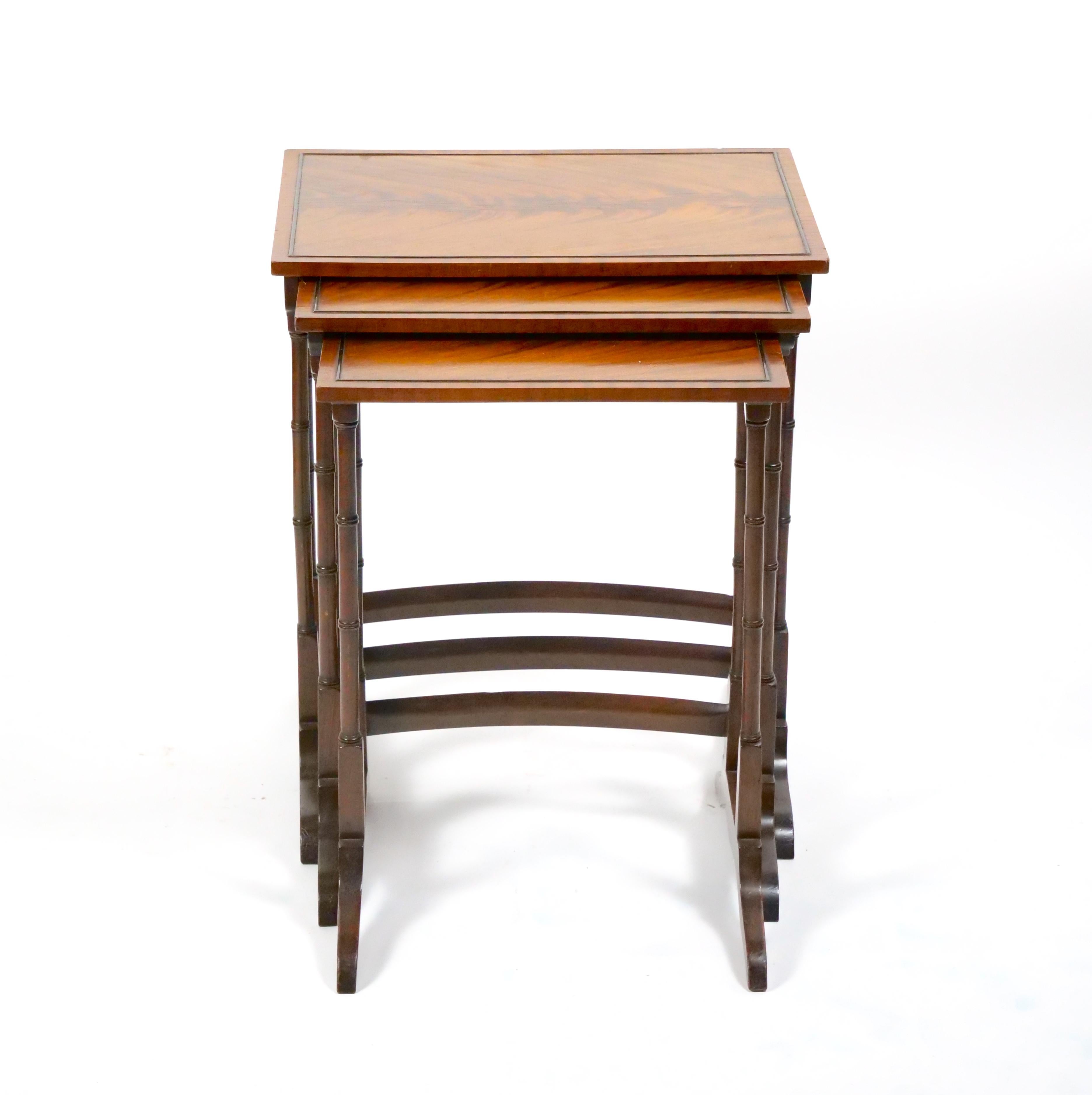 English 19th century Mahogany Inlaid Top Decorated Stacking Tables For Sale