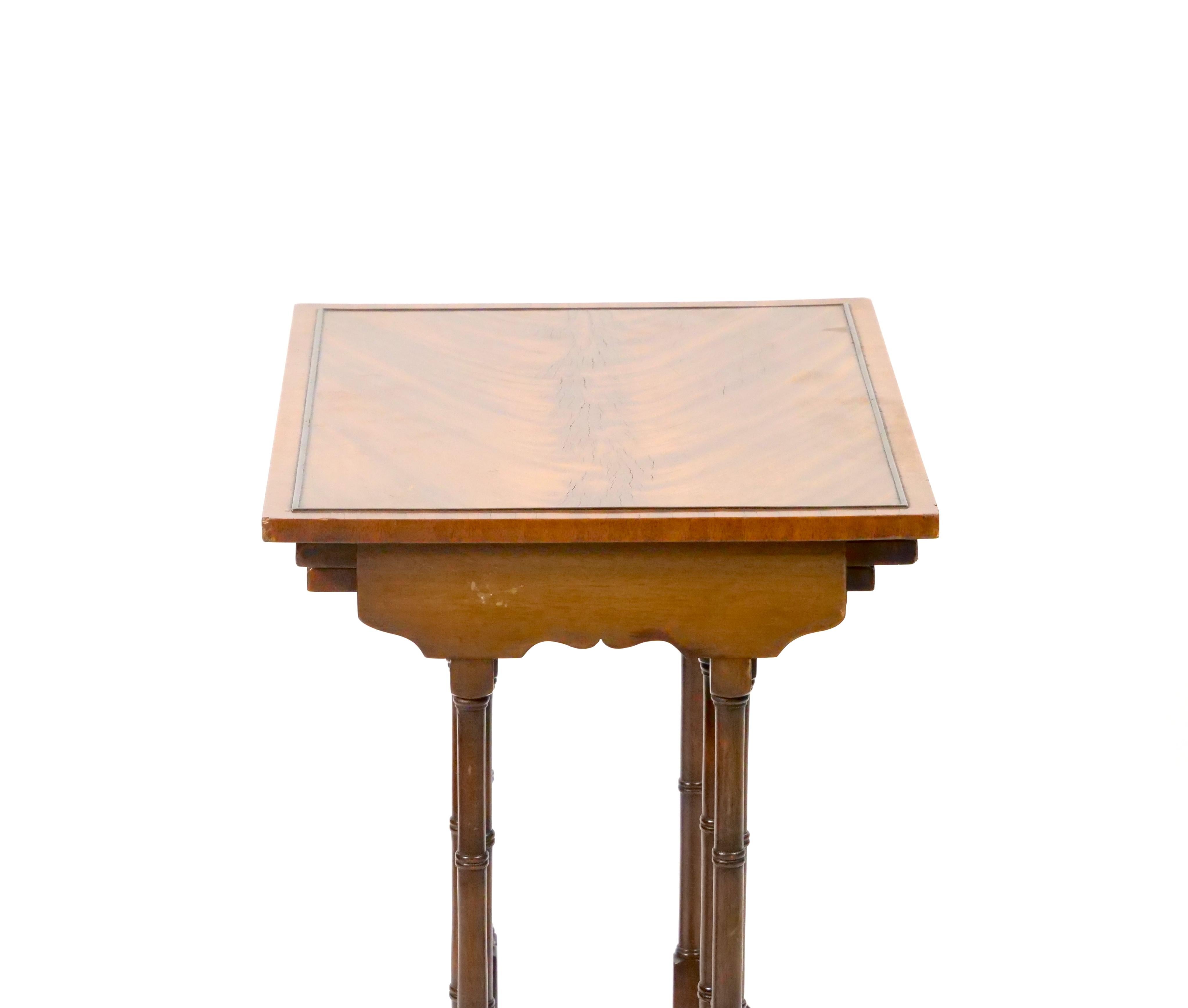 19th Century 19th century Mahogany Inlaid Top Decorated Stacking Tables For Sale