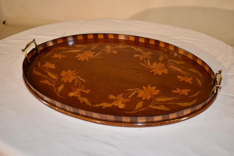 19th Century Mahogany Inlaid Tray  For Sale 5
