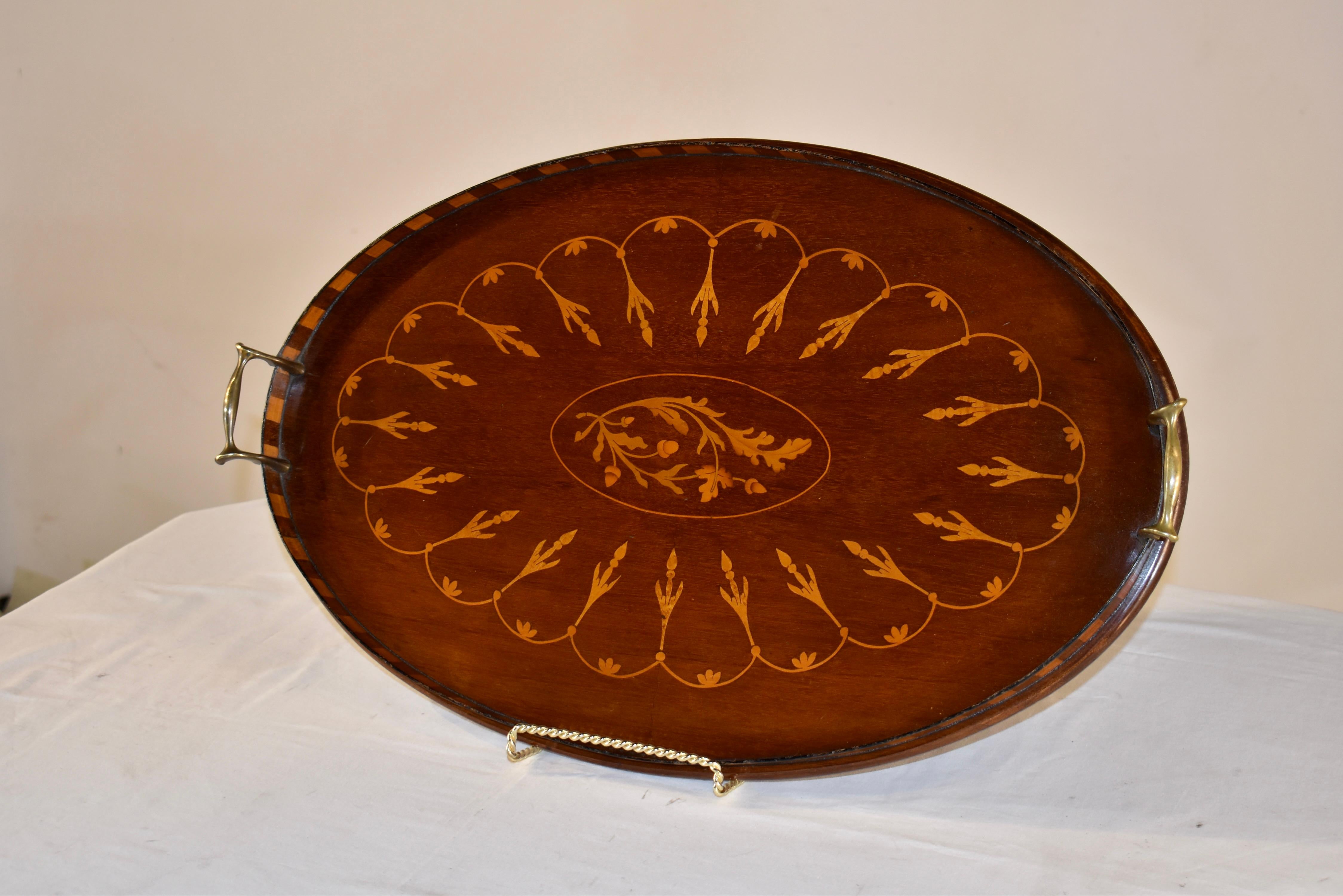 English 19th Century Mahogany Inlaid Tray For Sale