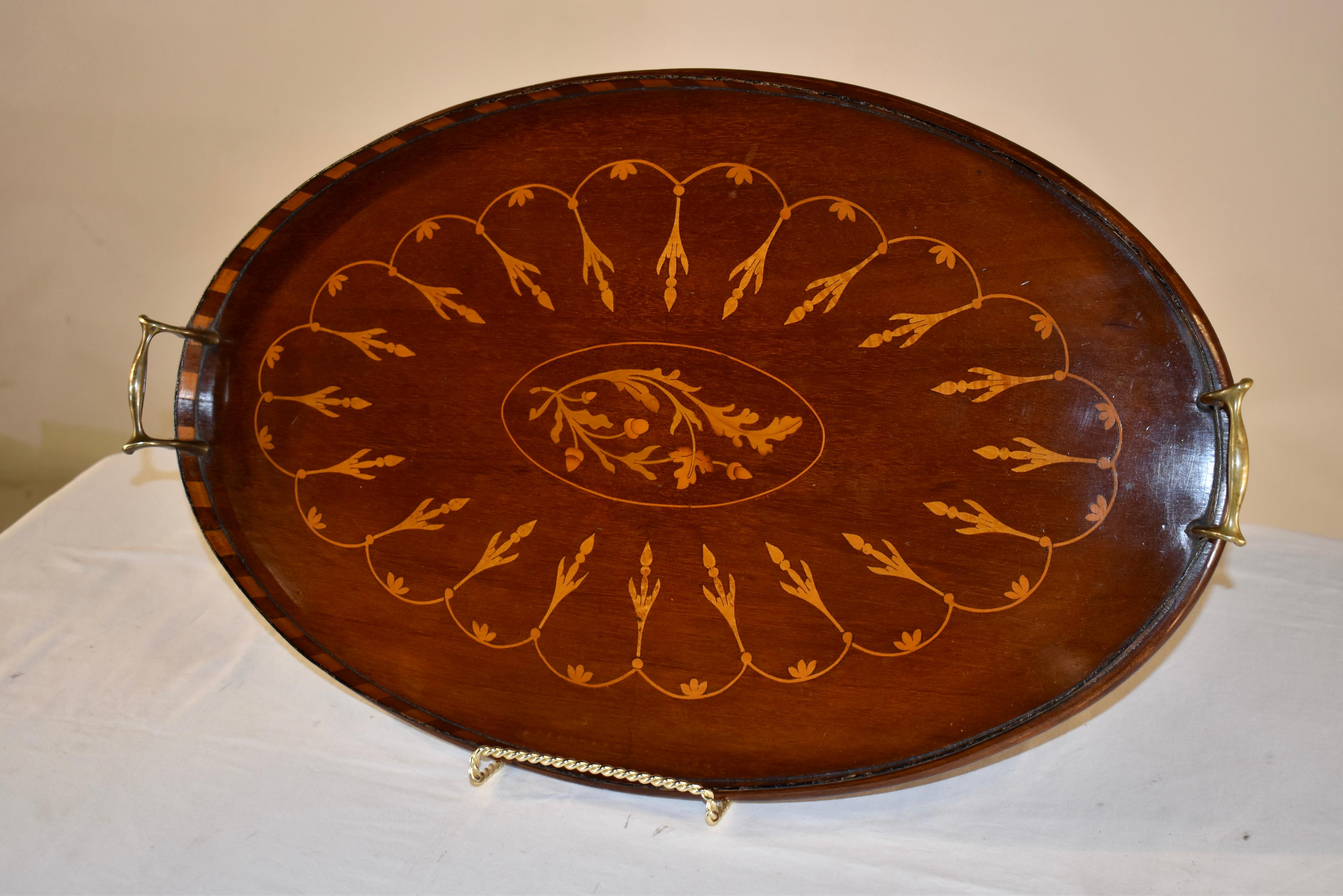 19th Century Mahogany Inlaid Tray In Good Condition For Sale In High Point, NC