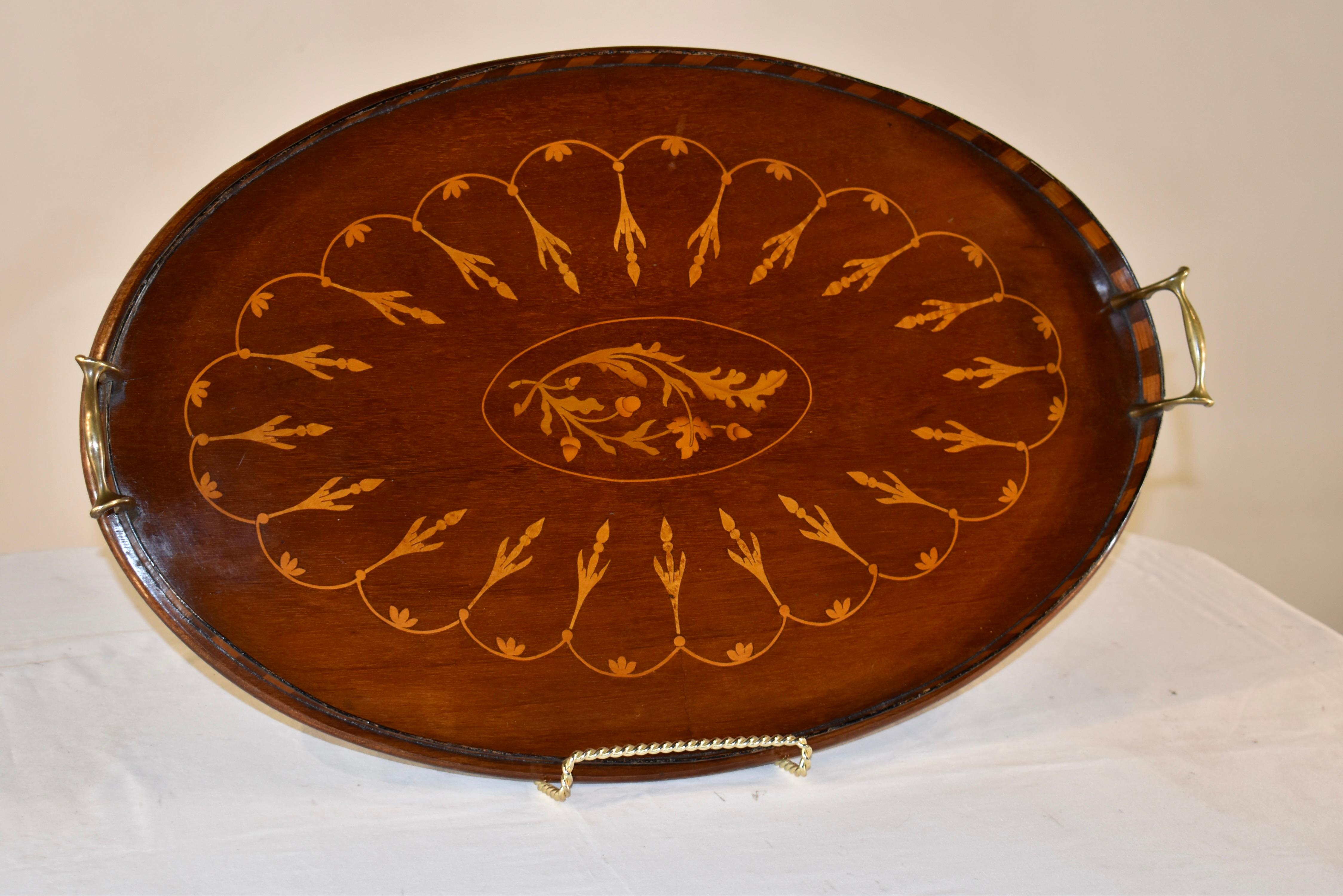 19th Century Mahogany Inlaid Tray For Sale 1
