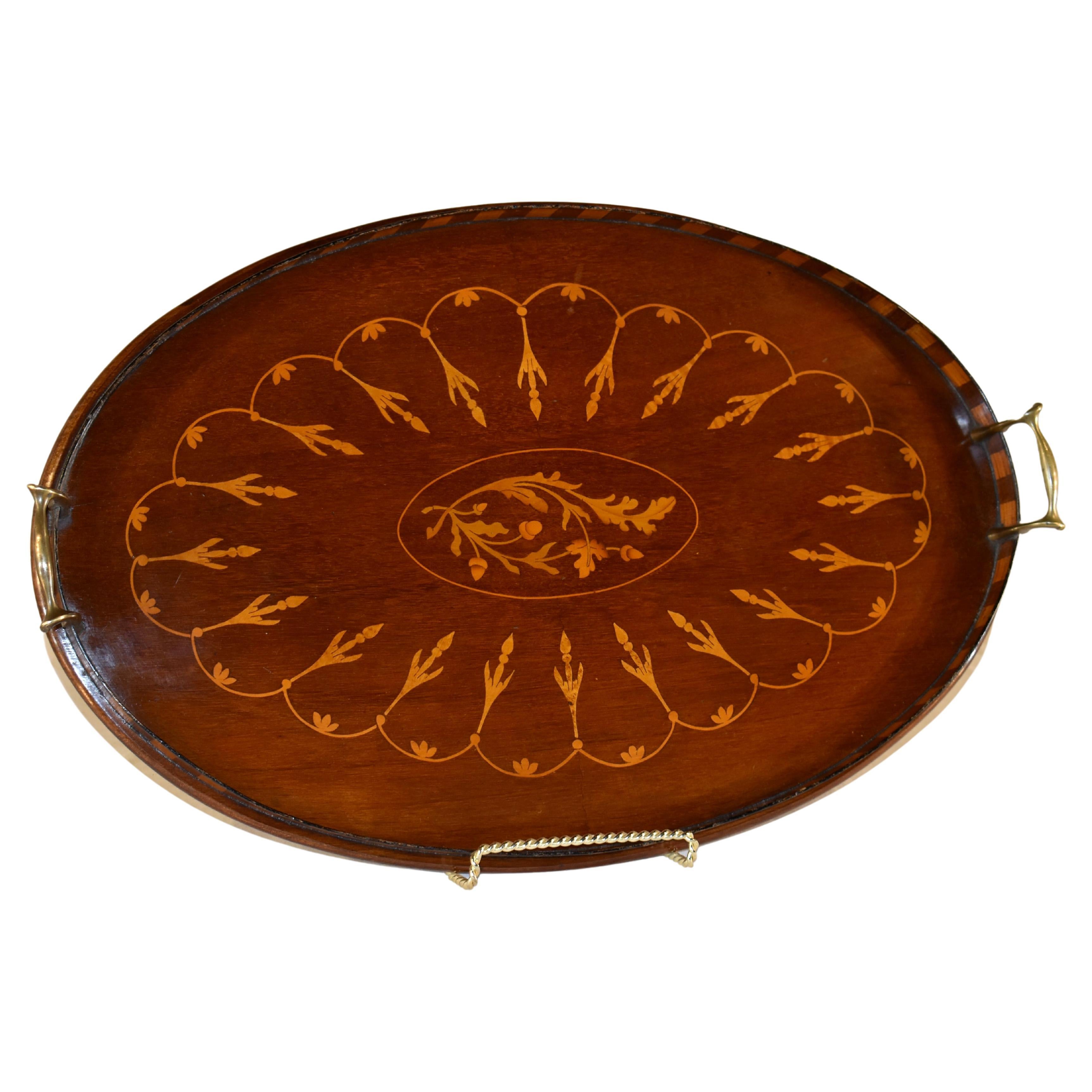 19th Century Mahogany Inlaid Tray For Sale