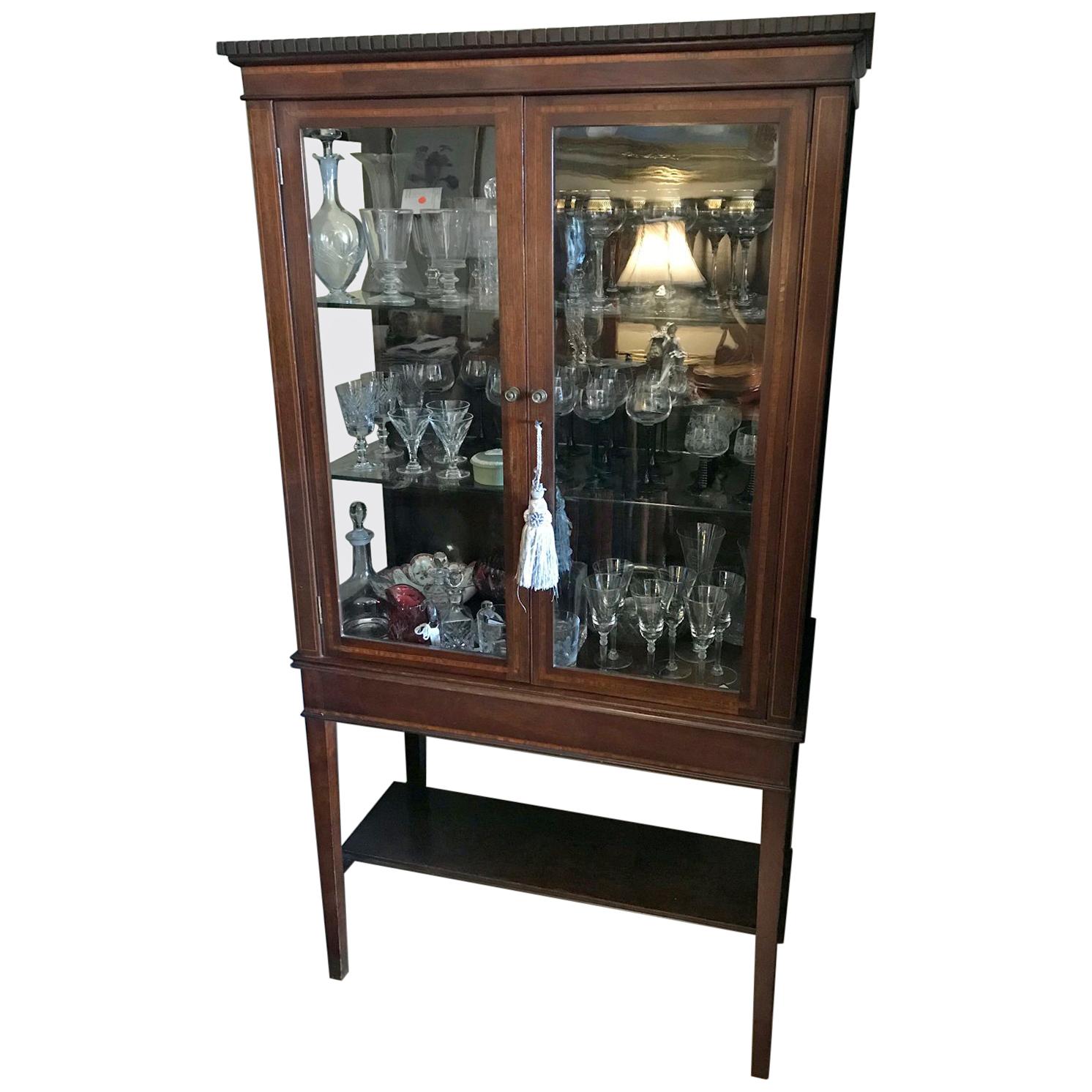 19th Century Mahogany Inlaid Victorian Display Cabinet For Sale