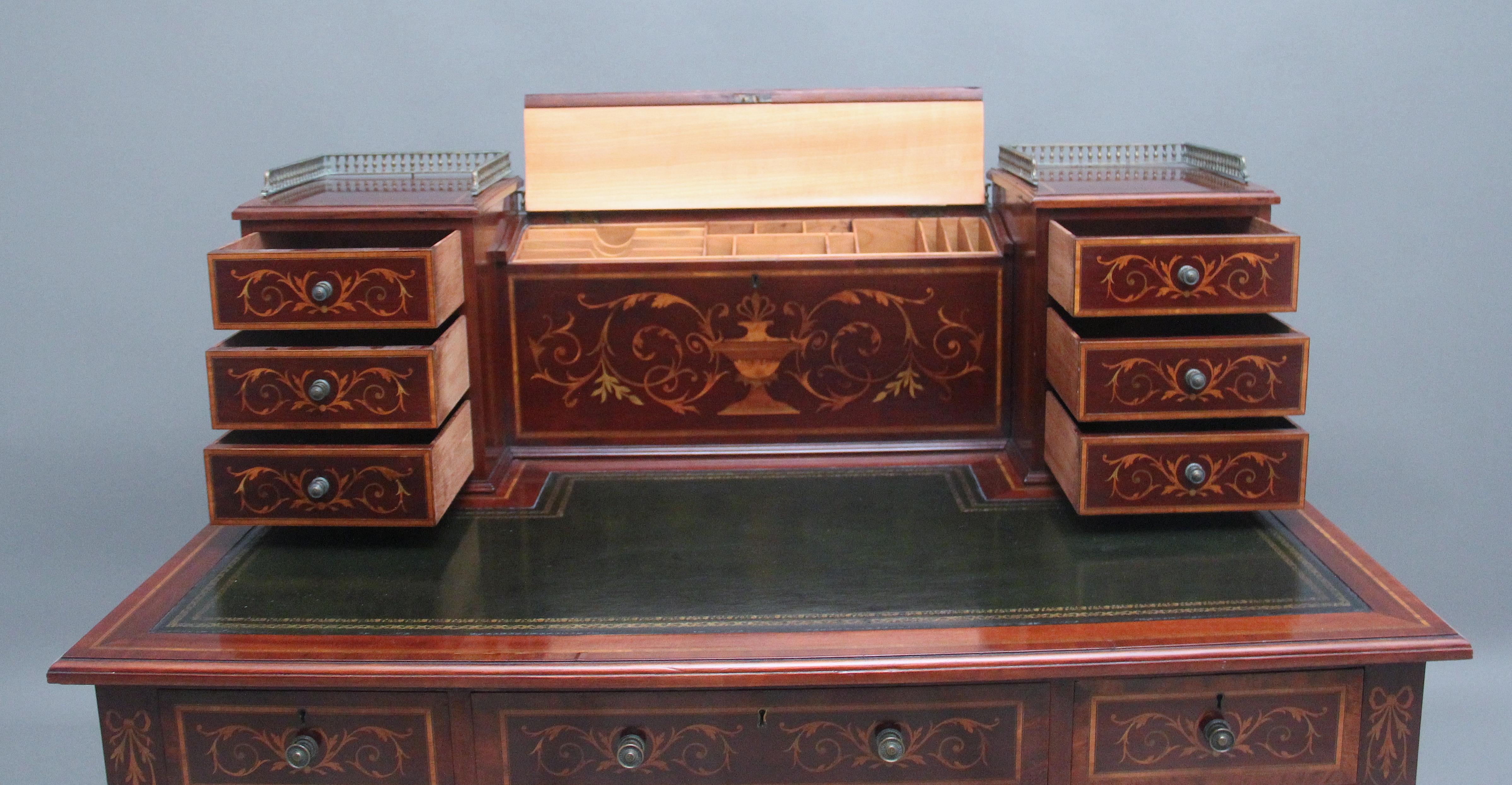 19th Century mahogany inlaid writing desk For Sale 4