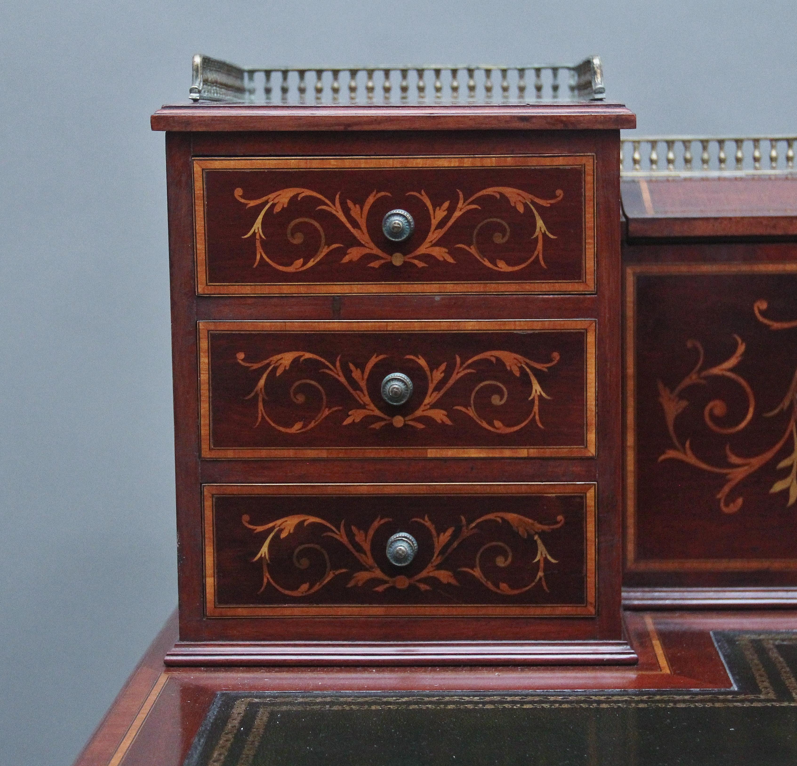 19th Century mahogany inlaid writing desk For Sale 7