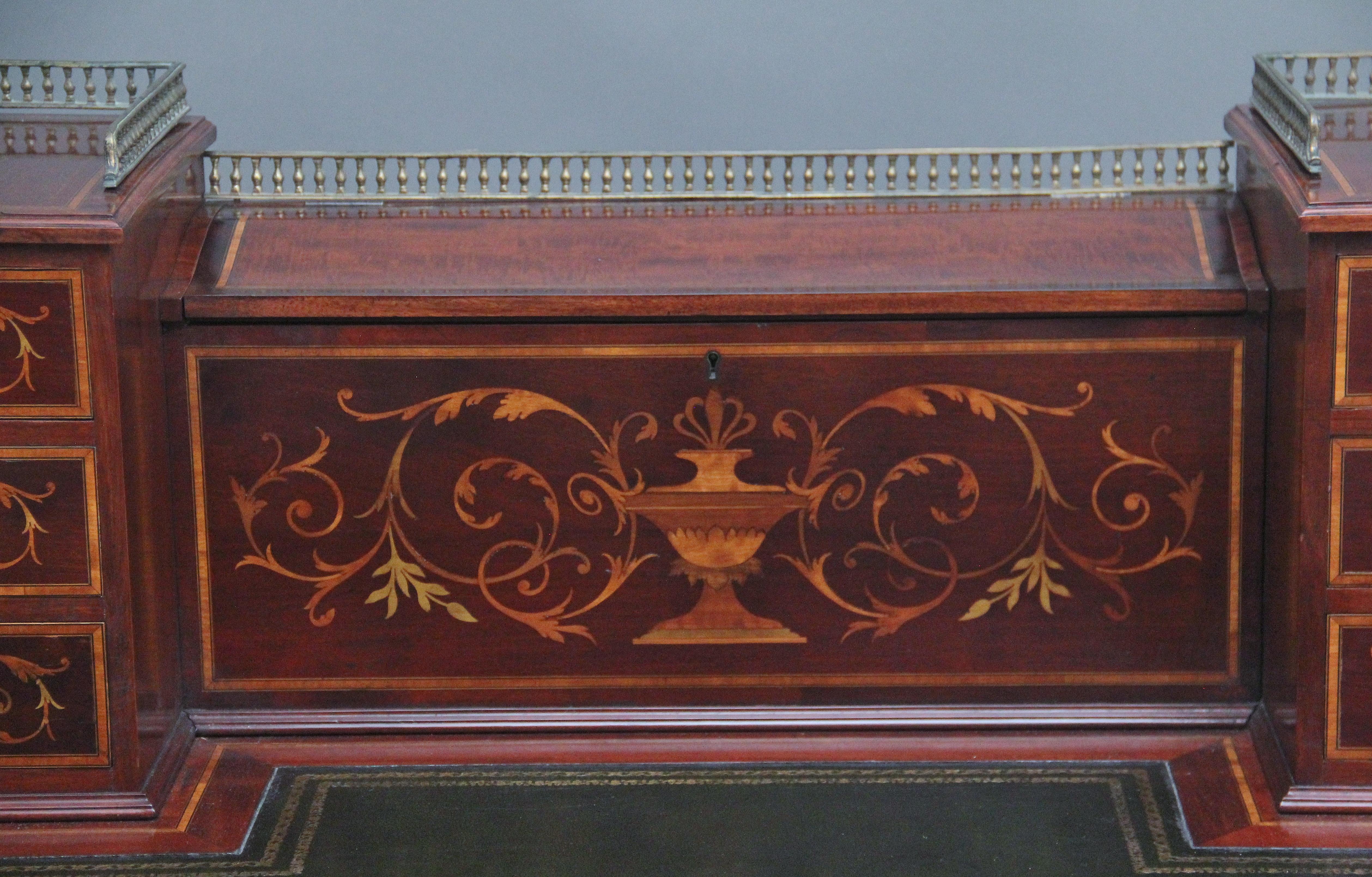 19th Century mahogany inlaid writing desk For Sale 8