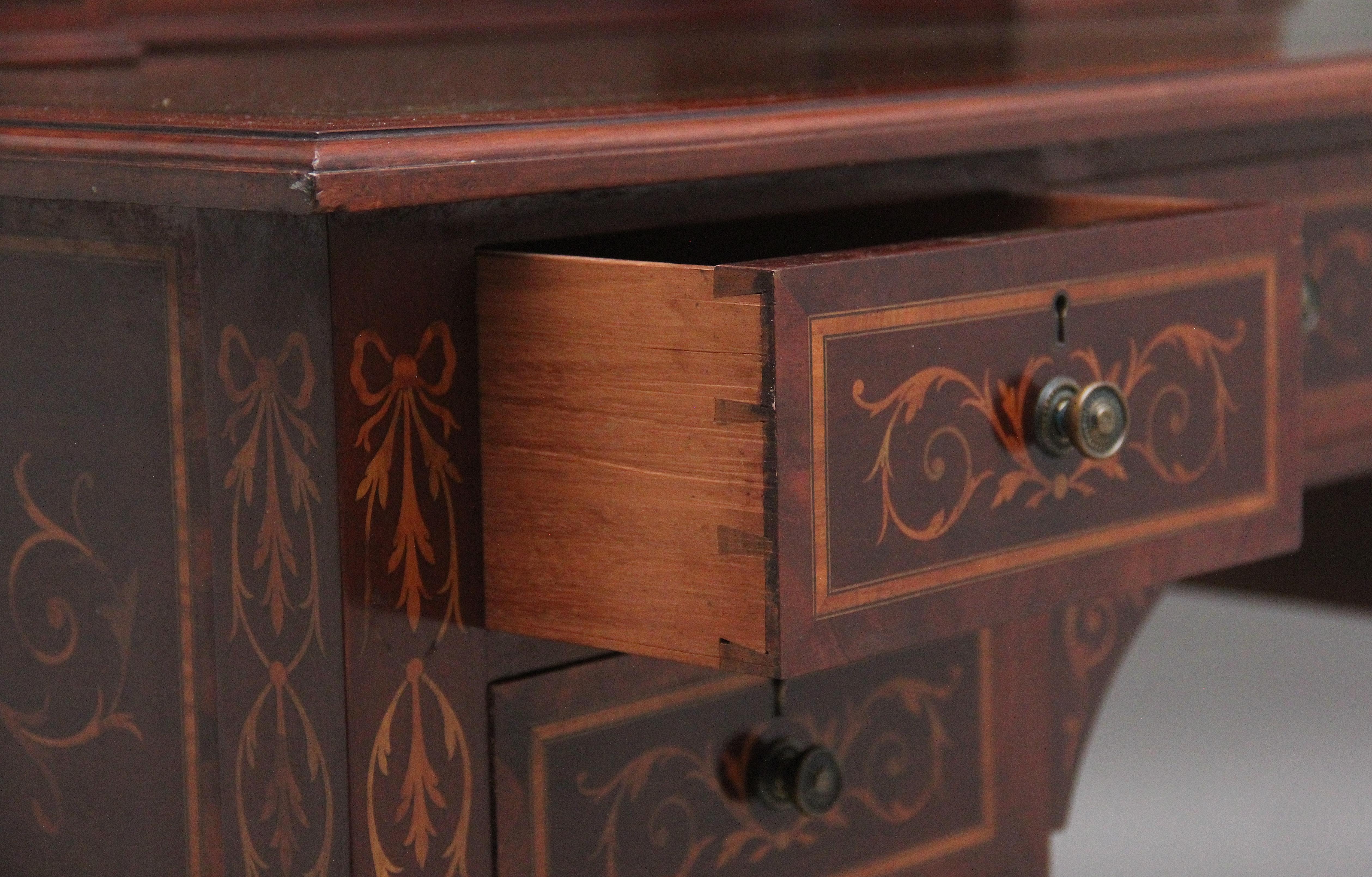 19th Century mahogany inlaid writing desk For Sale 10