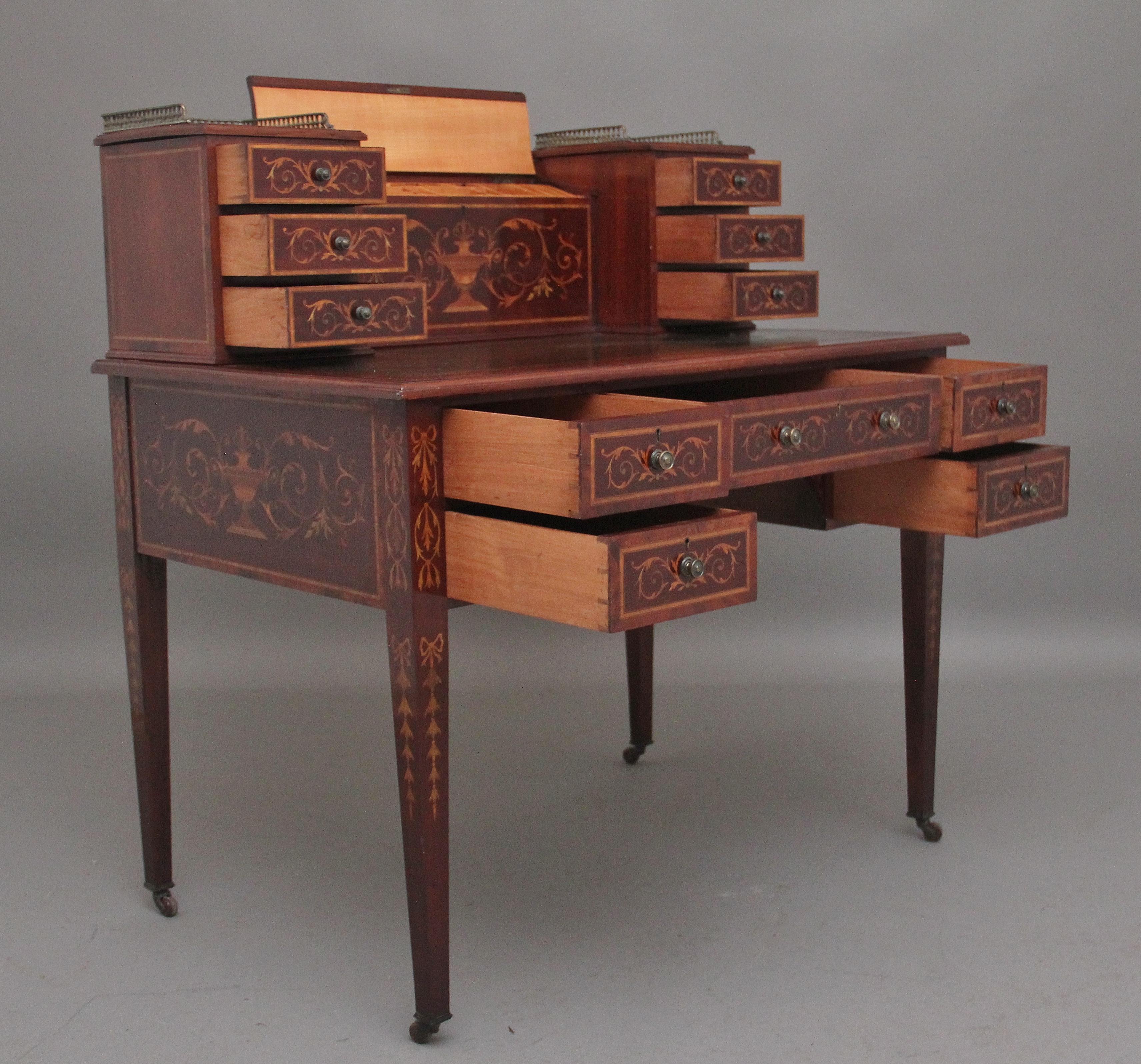 British 19th Century mahogany inlaid writing desk For Sale