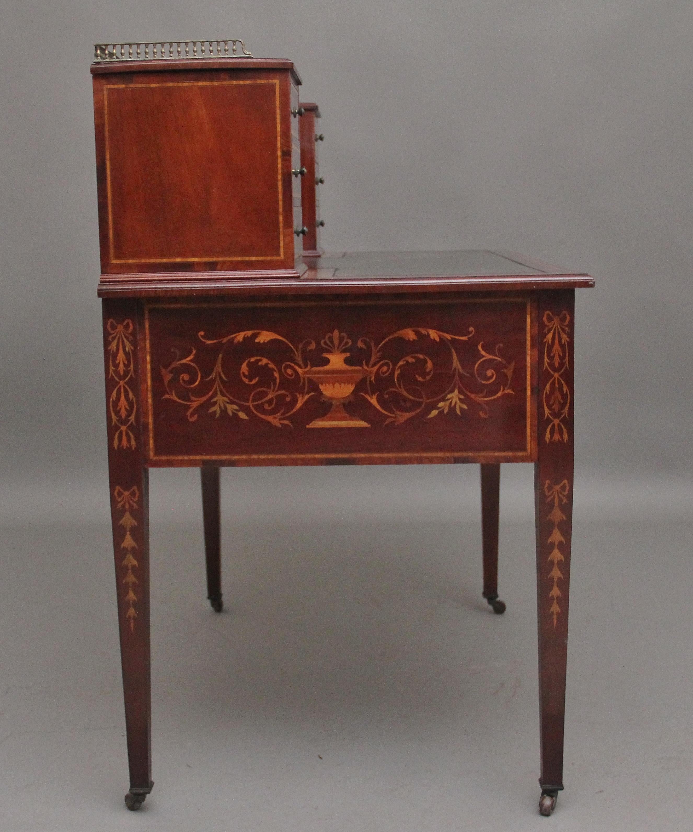 19th Century mahogany inlaid writing desk In Good Condition For Sale In Martlesham, GB