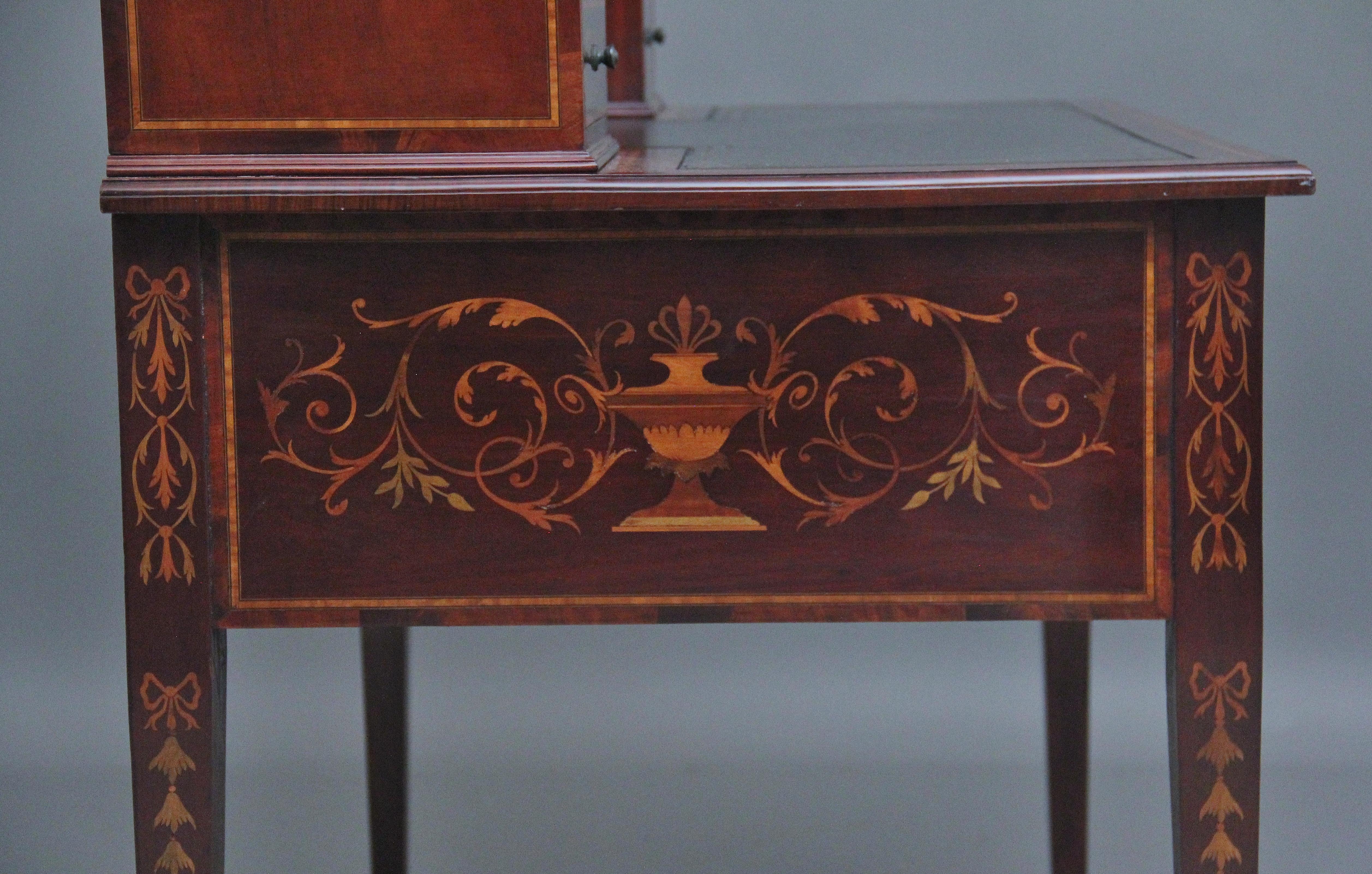 Late 19th Century 19th Century mahogany inlaid writing desk For Sale