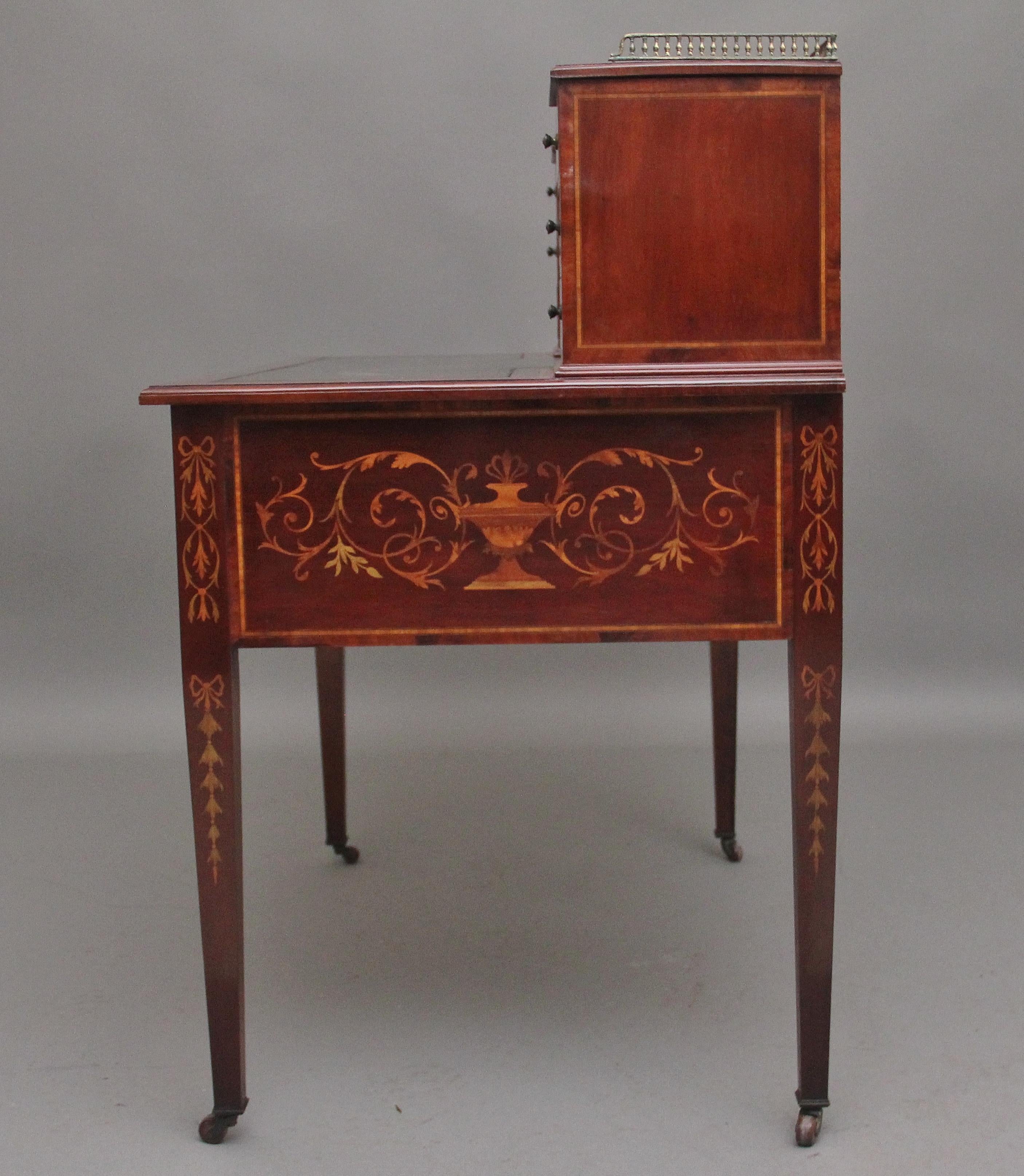 19th Century mahogany inlaid writing desk For Sale 1