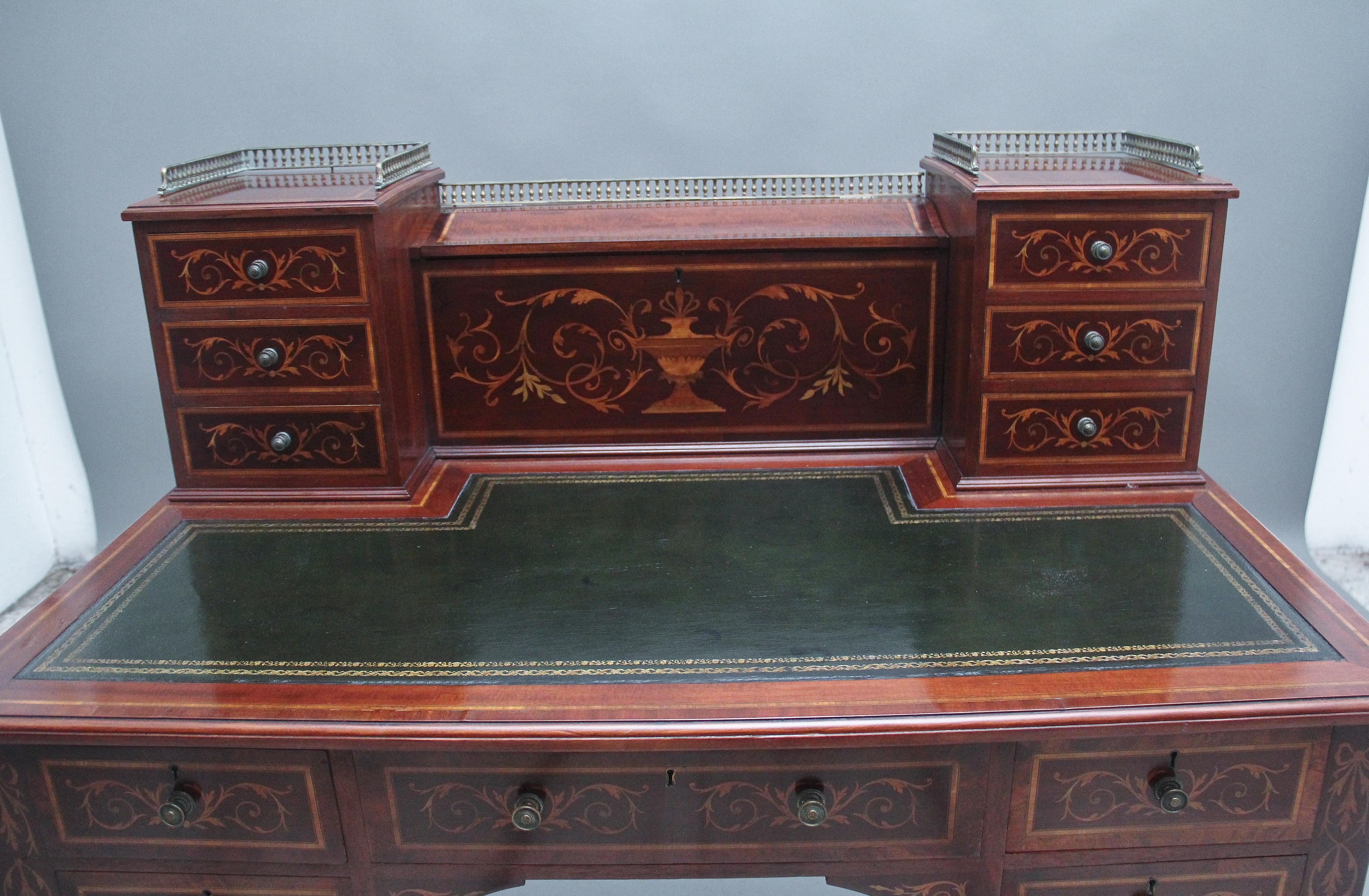 19th Century mahogany inlaid writing desk For Sale 2