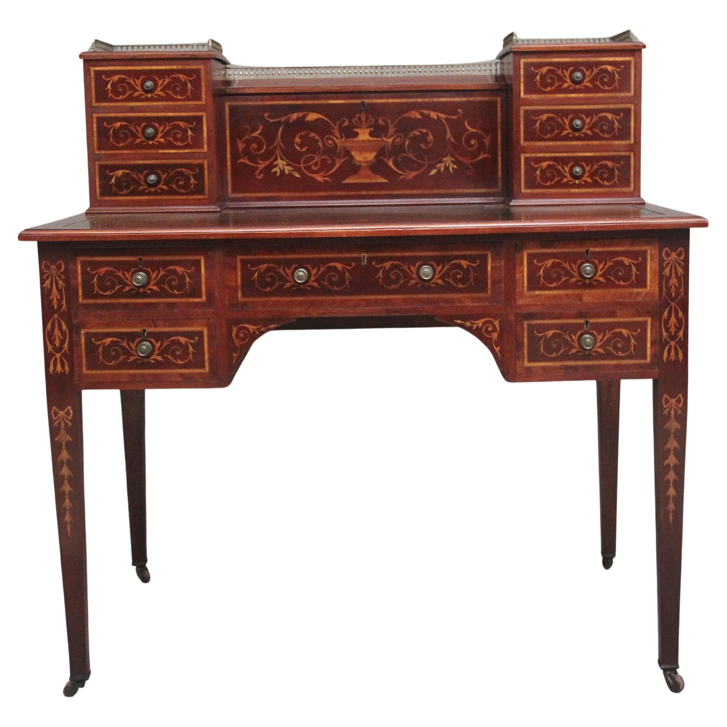 19th Century mahogany inlaid writing desk For Sale