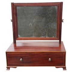 19th Century Mahogany Inlay Chest Top / Console Shaving Mirror