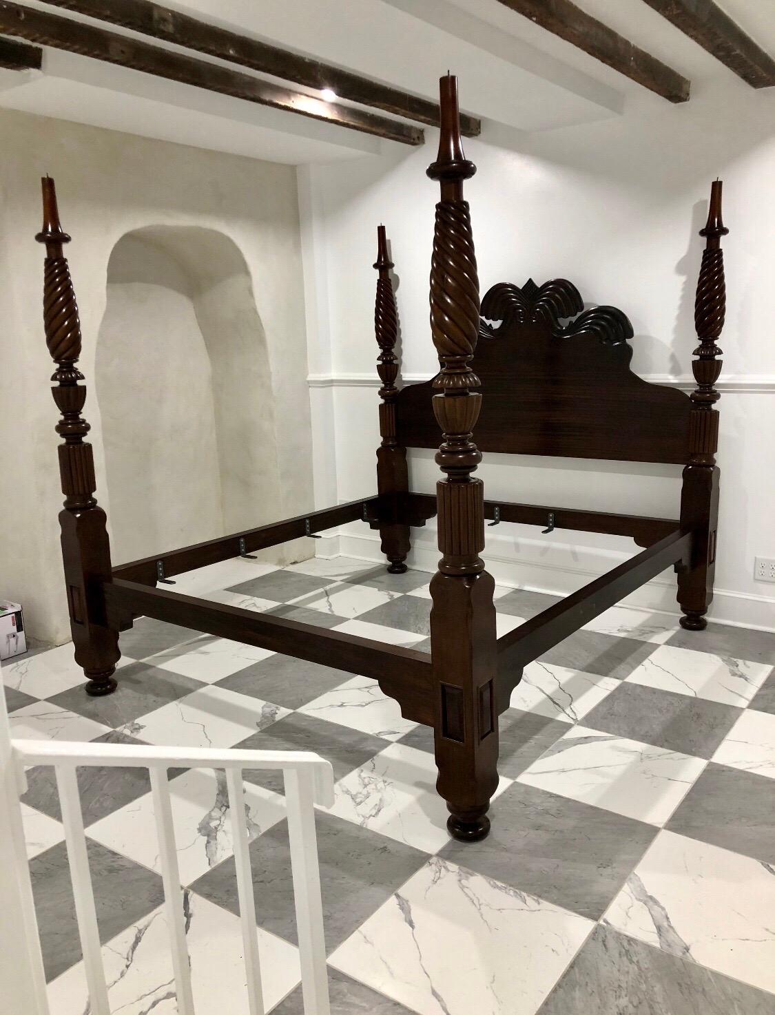 19th Century King Size Mahogany Jamaican Double Waterfall Bed For Sale 11