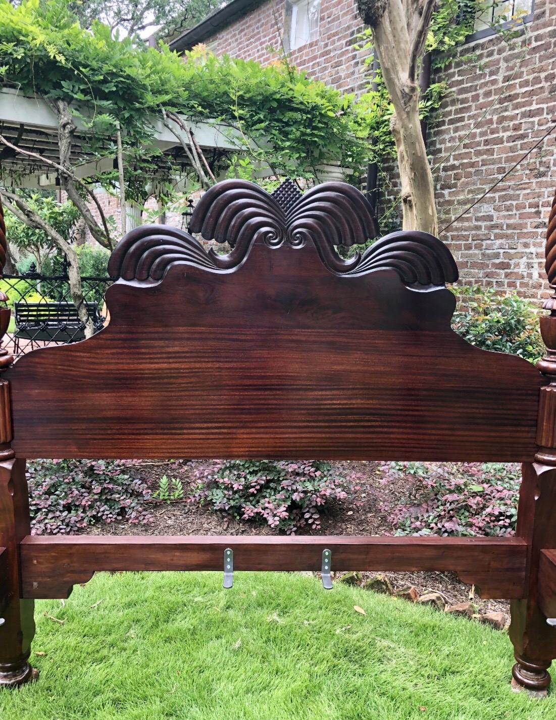 19th Century King Size Mahogany Jamaican Double Waterfall Bed In Good Condition For Sale In Charleston, SC