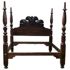 Antique 19th Century King Size Mahogany Jamaican Double Waterfall Bed