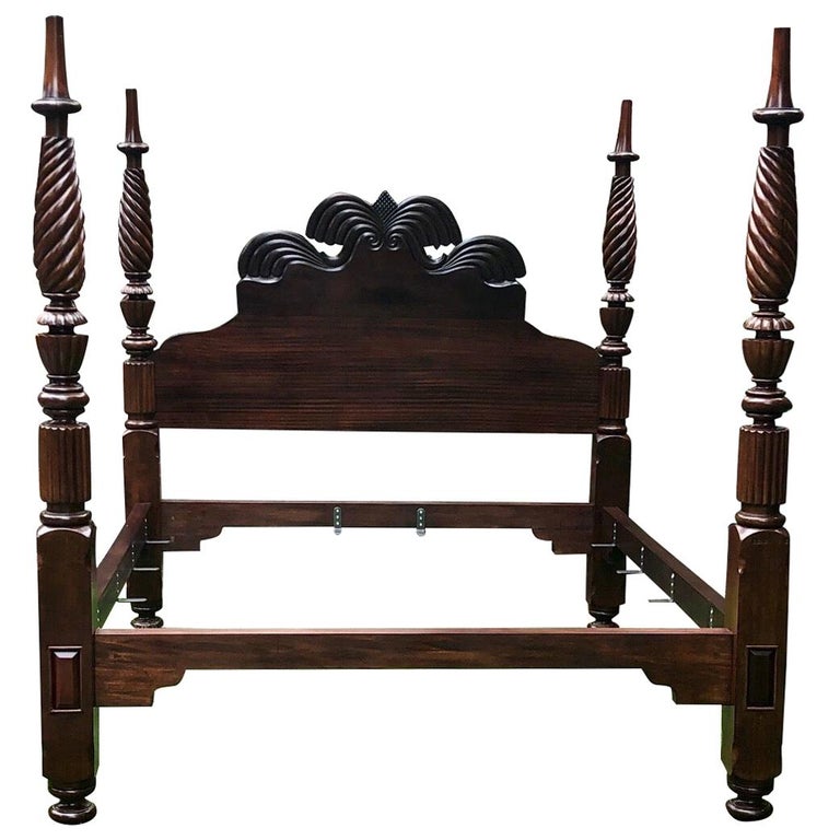 Mahogany Jamaican Double Waterfall Bed, Antique Style King Size Bed Frame