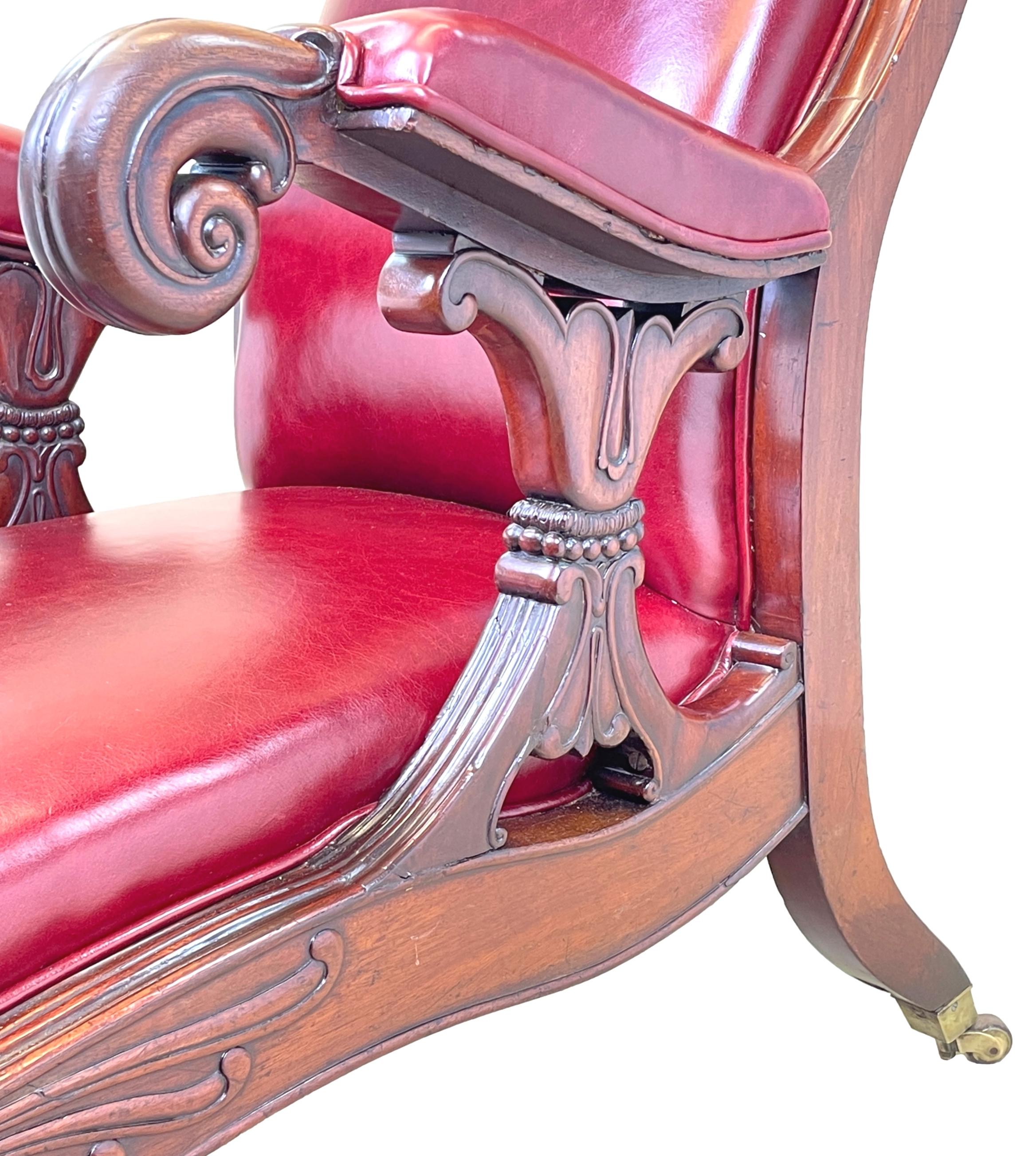 William IV 19th Century Mahogany Leather Library Chair For Sale
