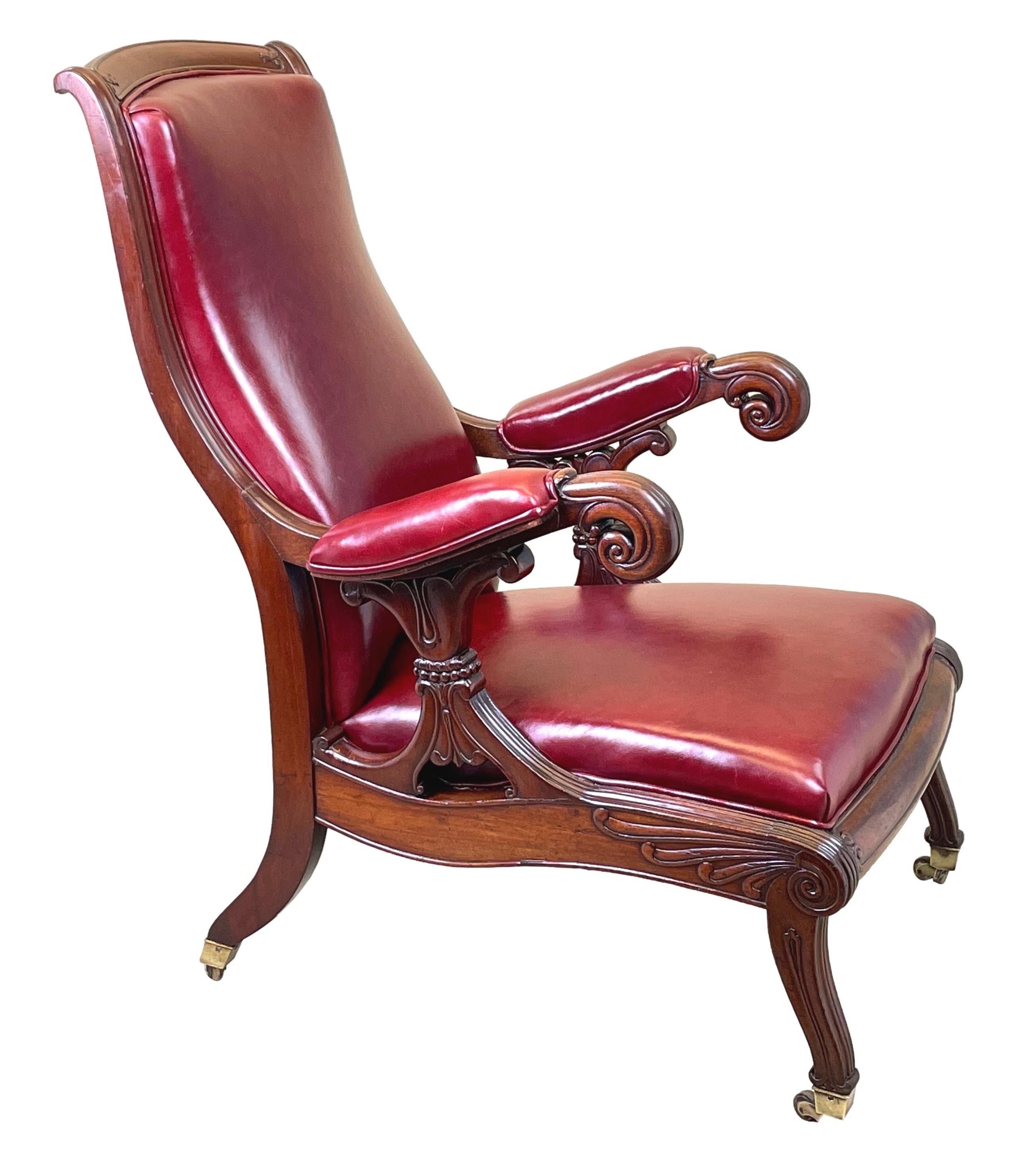 Chaise de bibliothèque en cuir d'acajou du 19ème siècle Bon état - En vente à Bedfordshire, GB