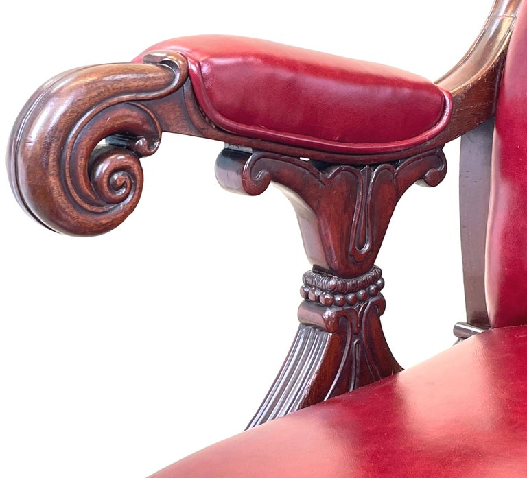 19th Century Mahogany Leather Library Chair For Sale at 1stDibs