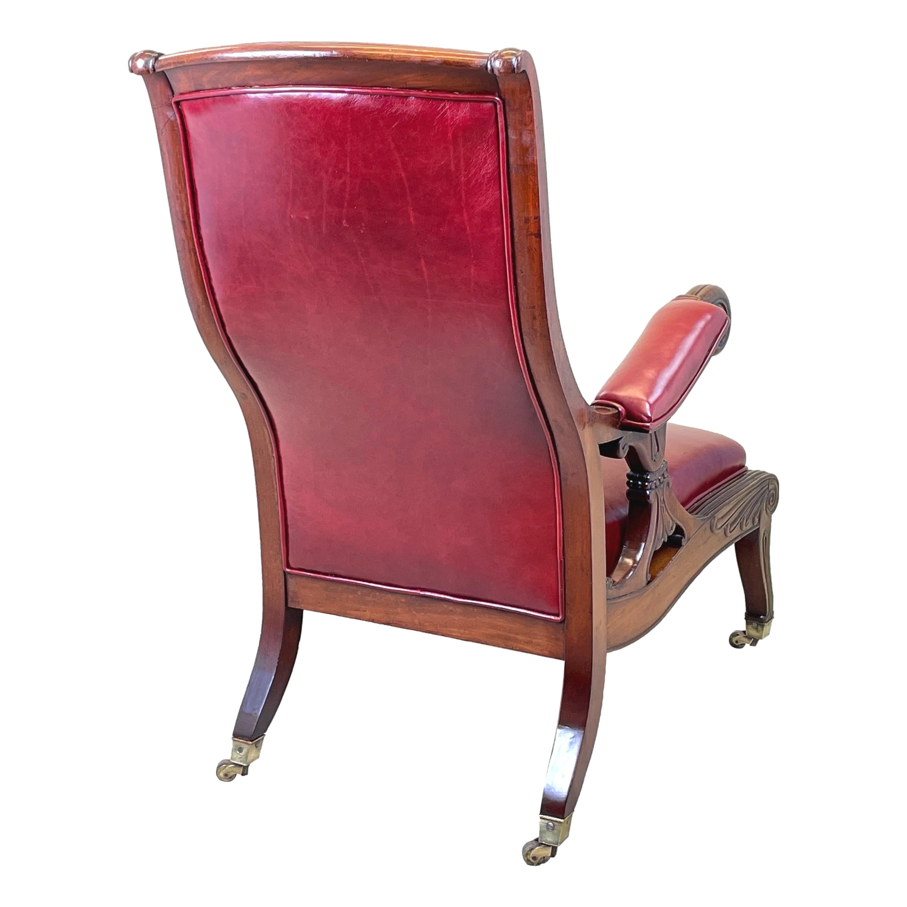 19th Century Mahogany Leather Library Chair For Sale 2