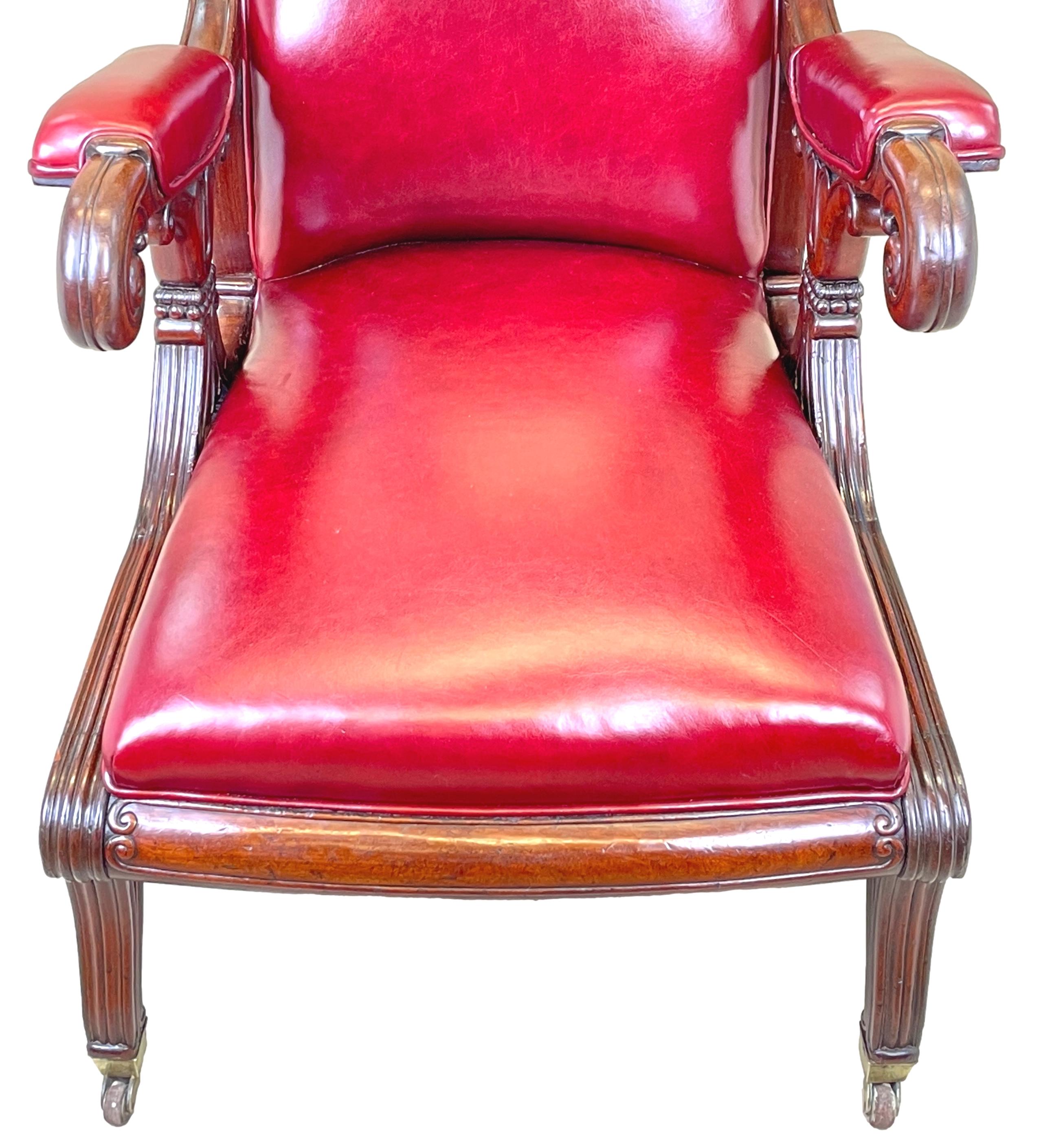 Chaise de bibliothèque en cuir d'acajou du 19ème siècle en vente 1