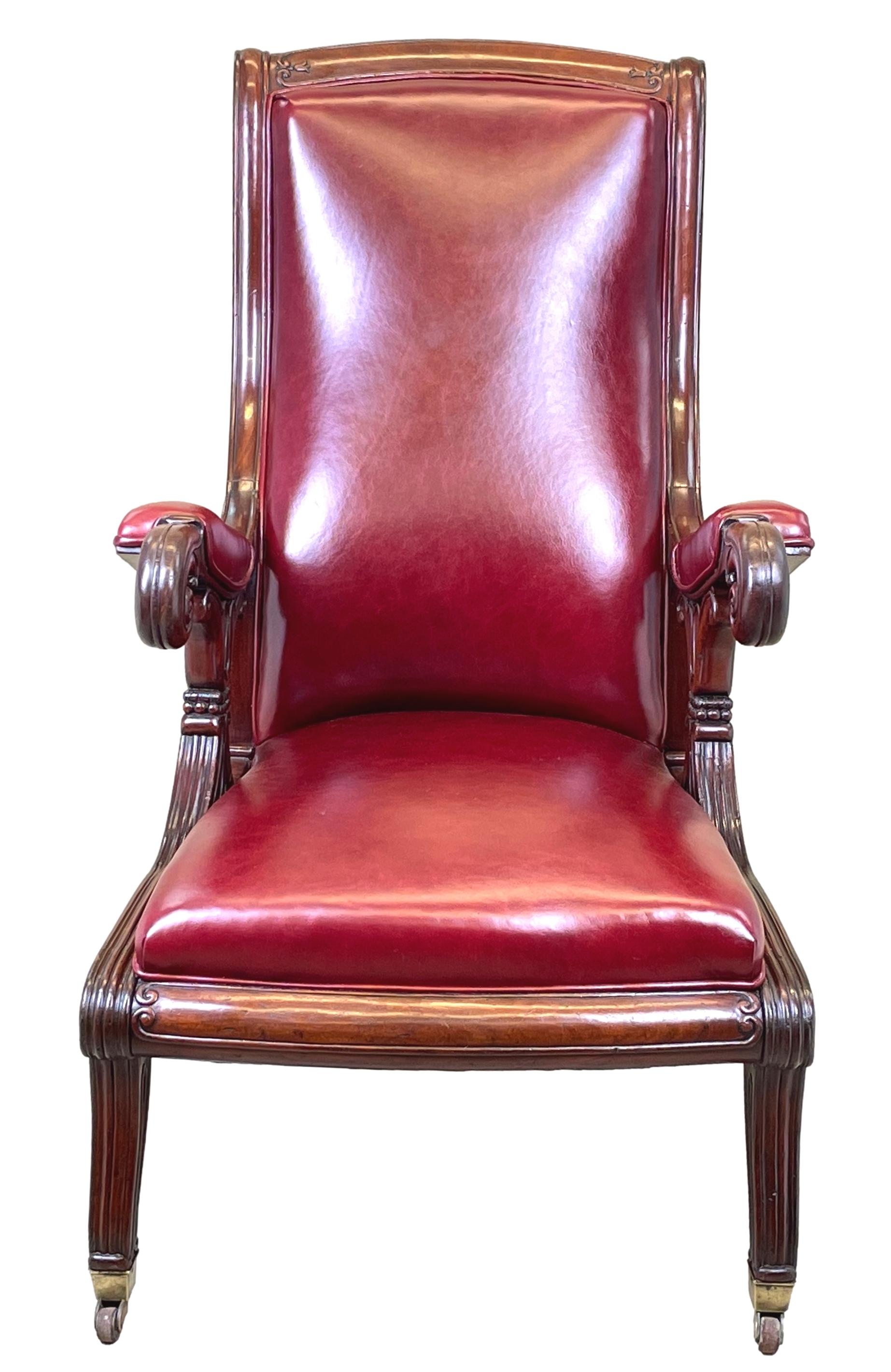 Chaise de bibliothèque en cuir d'acajou du 19ème siècle en vente 2