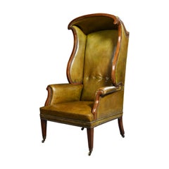 19th Century Mahogany Leather Upholstered Hall Porters Chair