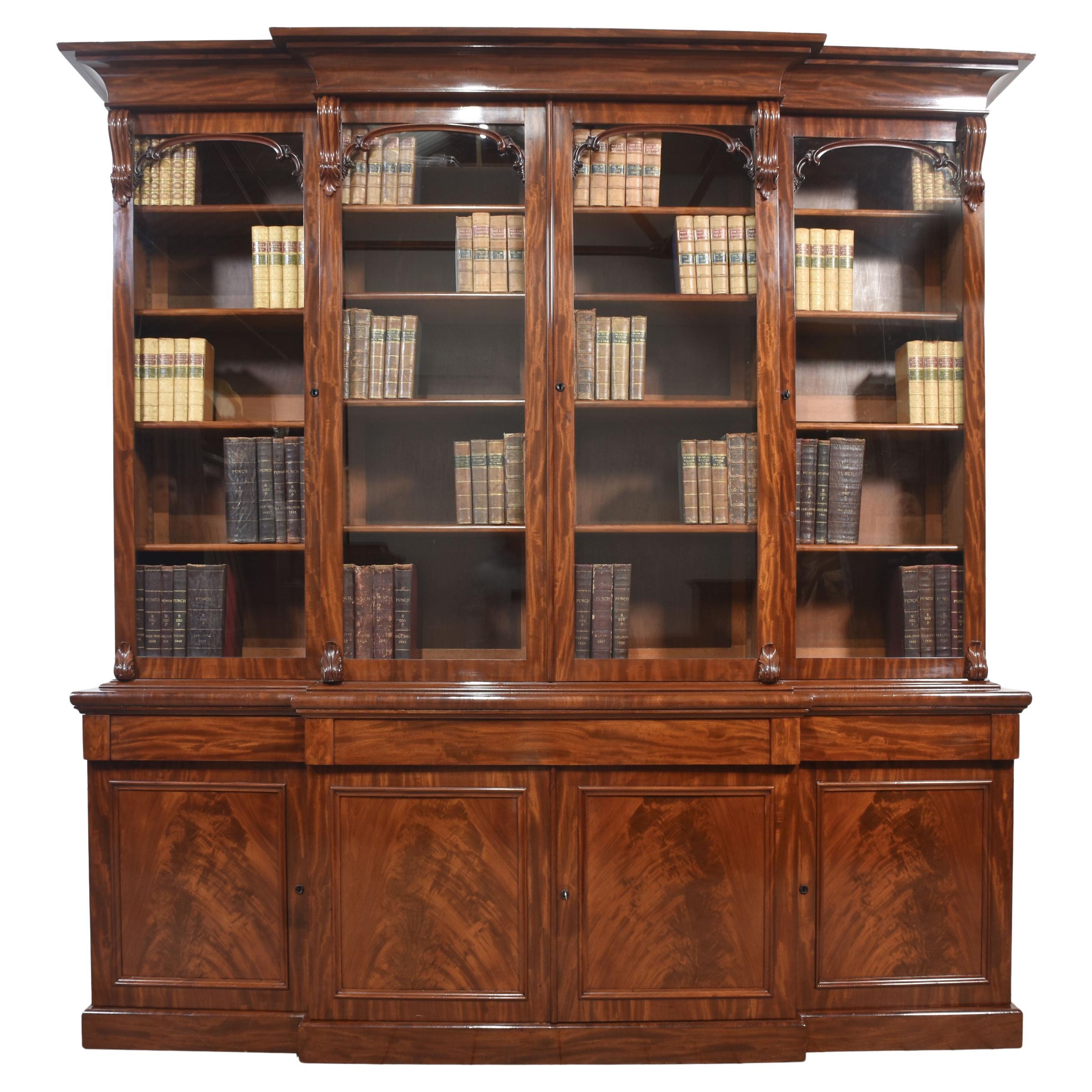 19th century Mahogany library breakfront bookcase