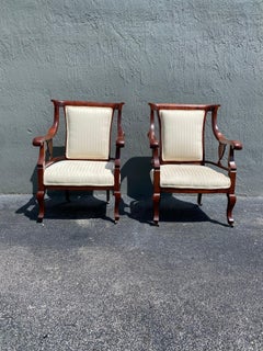 19th Century Mahogany Library Chairs on Castors, Set of 2